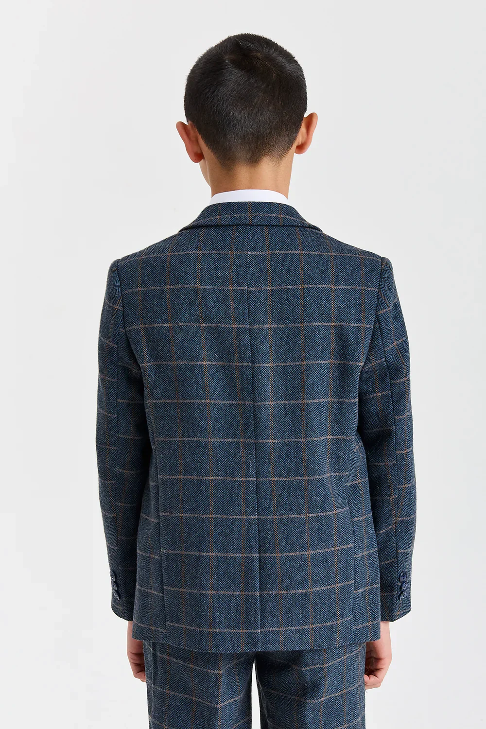 Father & Son Matching 3-Piece Herringbone Windowpane Check Suit - Harris - Navy - Image 7