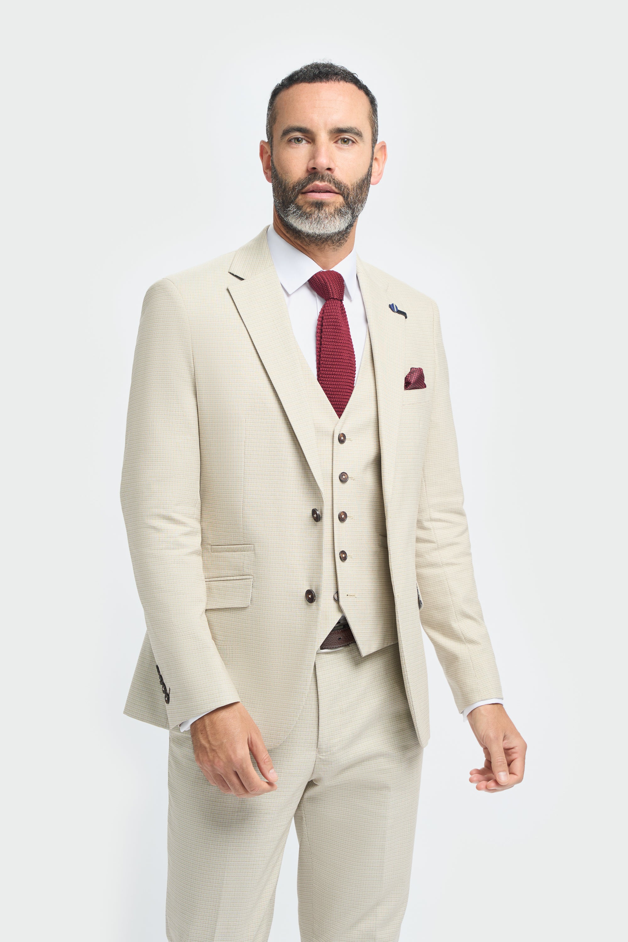 Father & Son Matching Cotton Microcheck 3-Piece Suit Set - Hampton Beige - Image 3