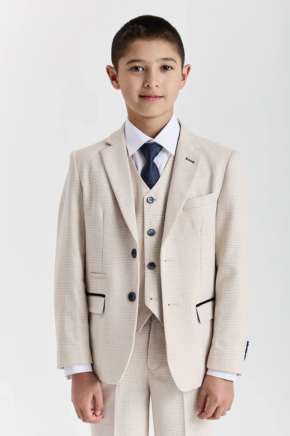 Boys 3-Piece Glen Check Tweed Formal Suit - Regent - Cream