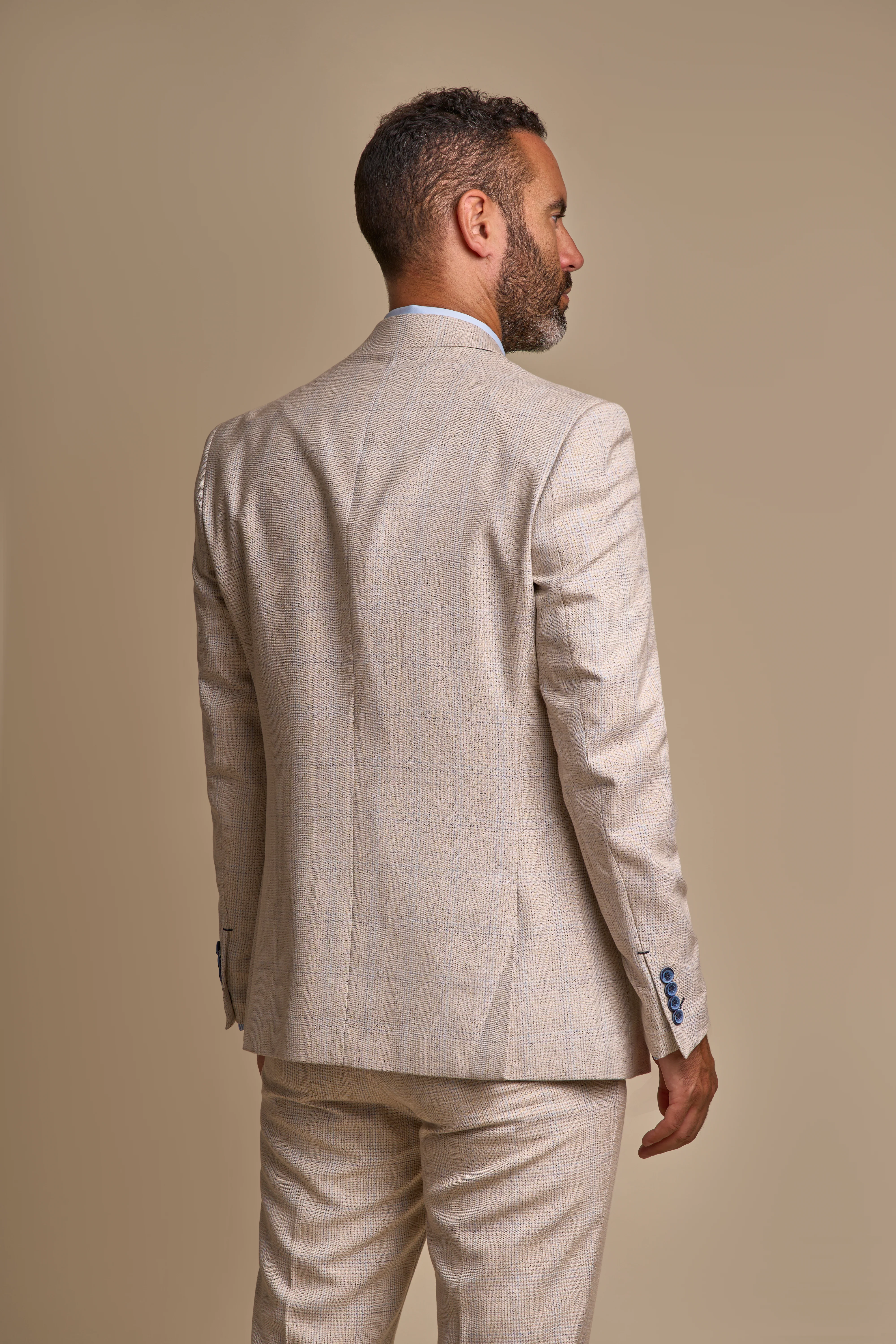 Father & Son Matching Glen Check Wool Tweed 3-Piece Suit Set - Caridi Beige - Image 4
