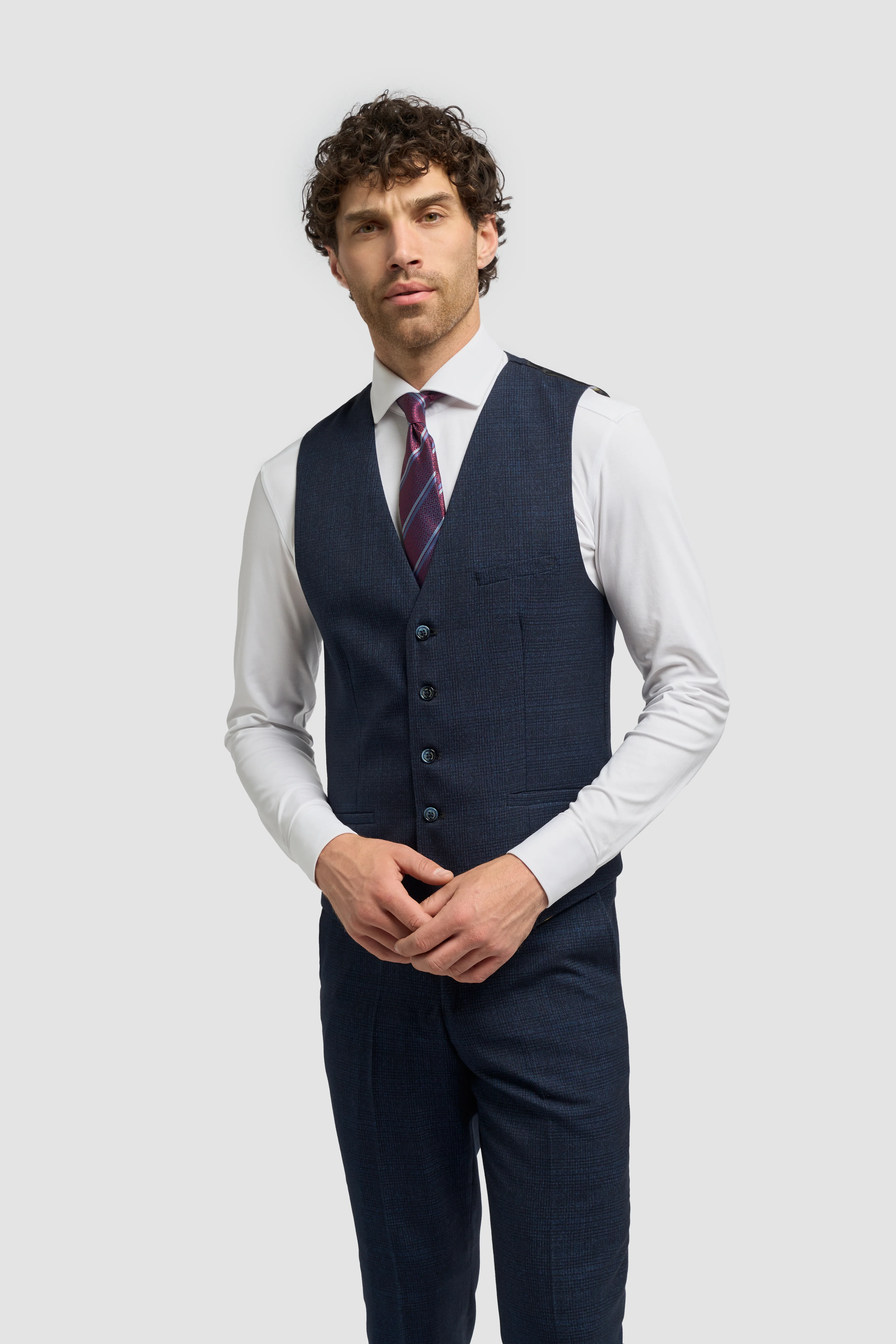 Father & Son Matching Glen Check Wool Tweed 3-Piece Suit Set - Caridi Navy - Image 5