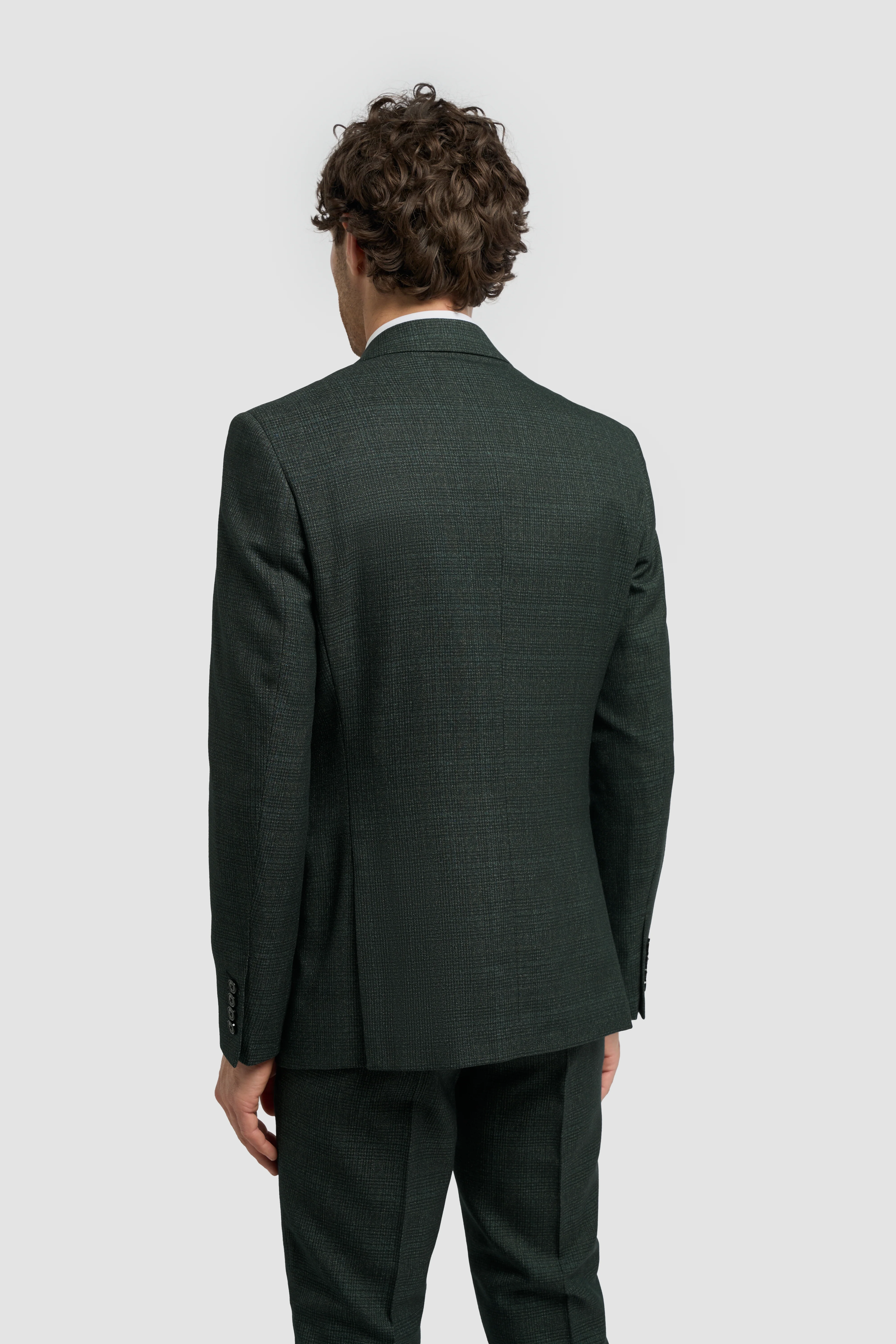Father & Son Matching Glen Check Wool Tweed 3-Piece Suit Set - Caridi Olive Green - Image 4