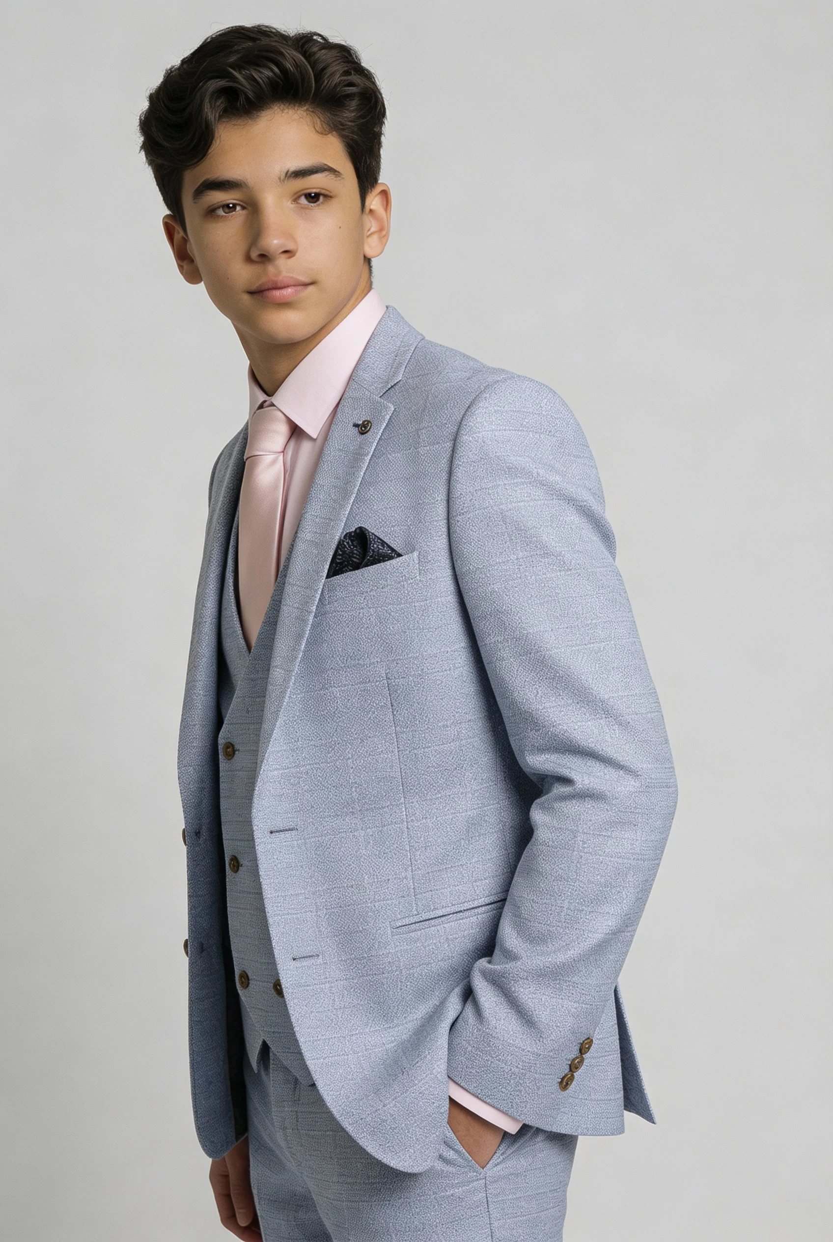 Father & Son Matching Glen Check Wool Tweed 3-Piece Suit Set - Luis Light Blue - Image 10