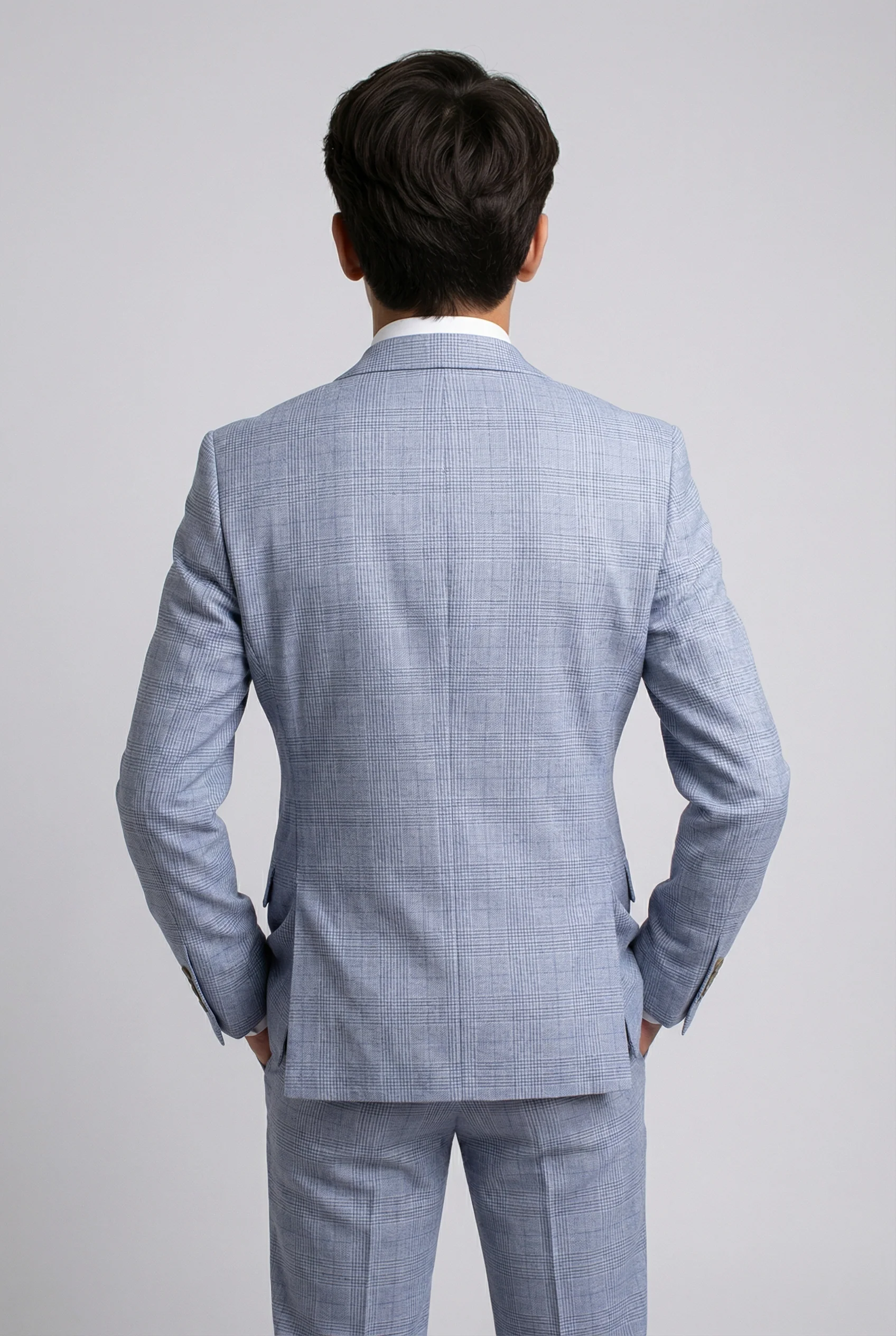 Father & Son Matching Glen Check Wool Tweed 3-Piece Suit Set - Luis Light Blue - Image 11