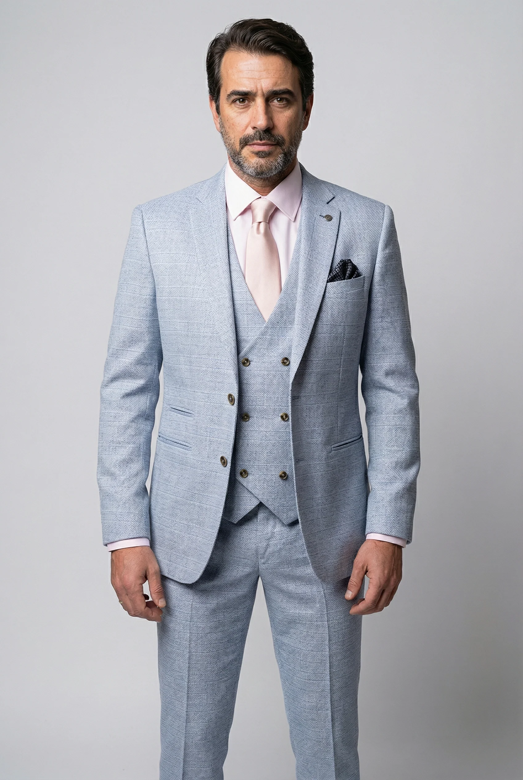 Father & Son Matching Glen Check Wool Tweed 3-Piece Suit Set - Luis Light Blue - Image 4