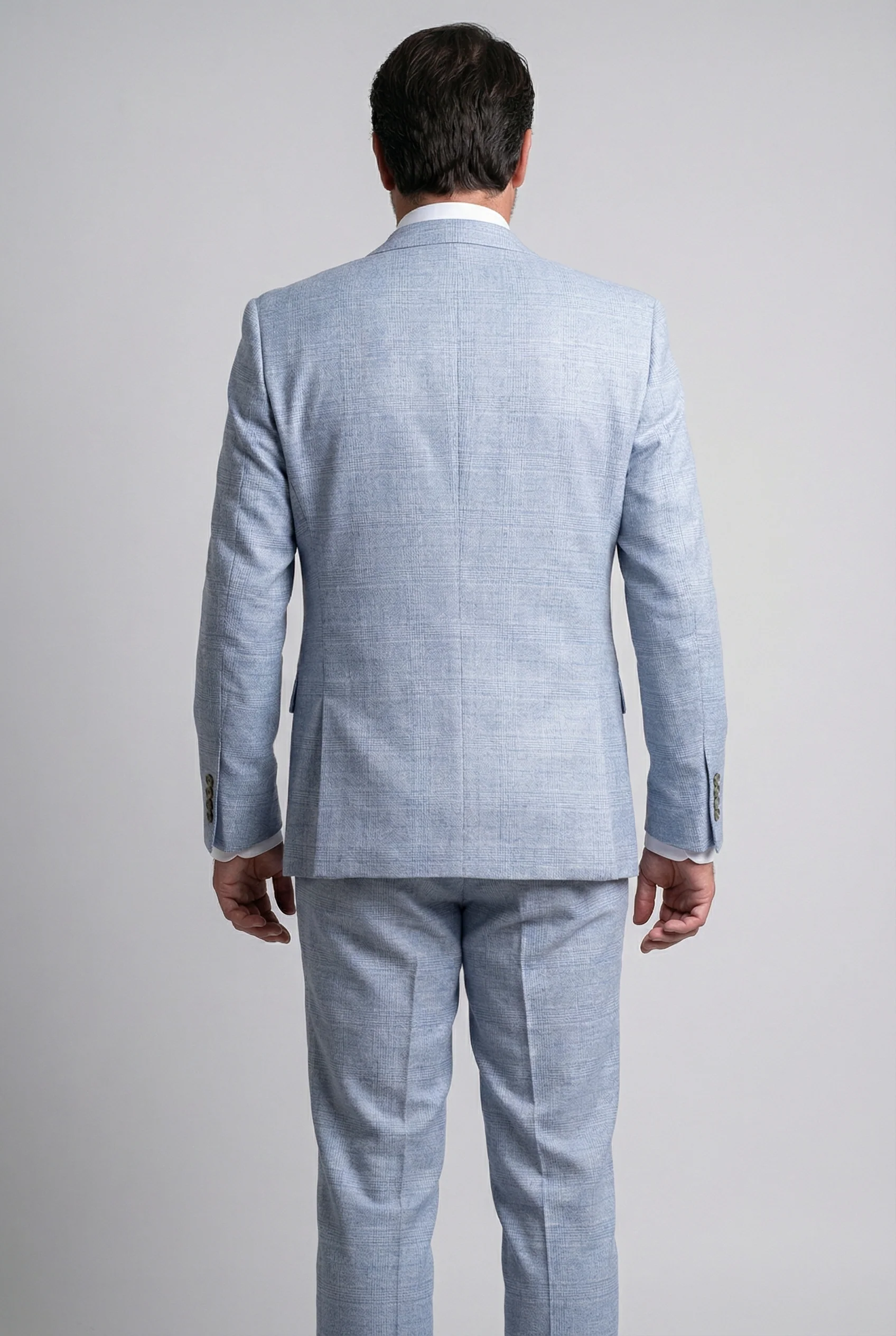 Father & Son Matching Glen Check Wool Tweed 3-Piece Suit Set - Luis Light Blue - Image 6