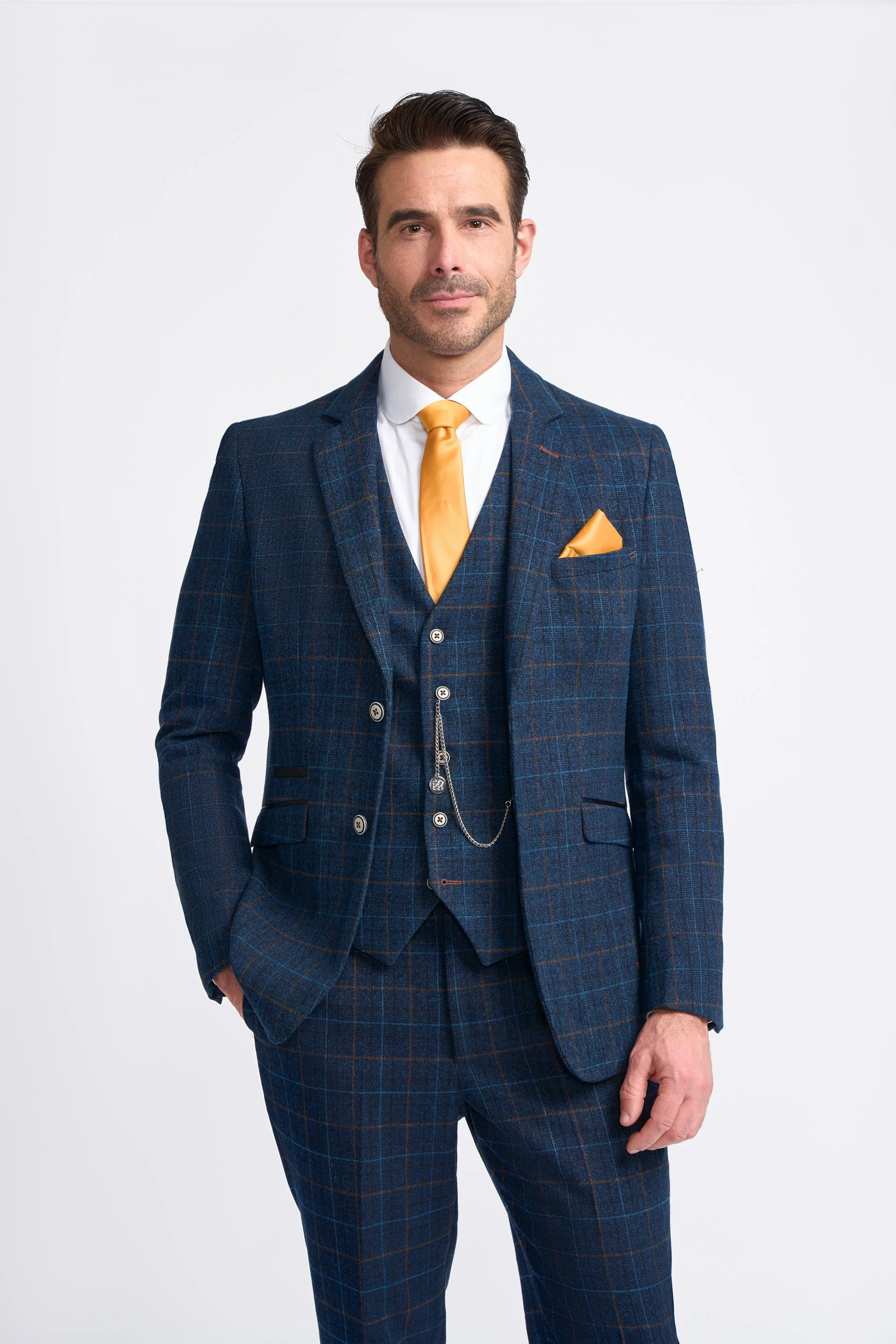 Father & Son Matching Herringbone Windowpane Check 3-Piece Suit Set - Cody Blue - Image 2