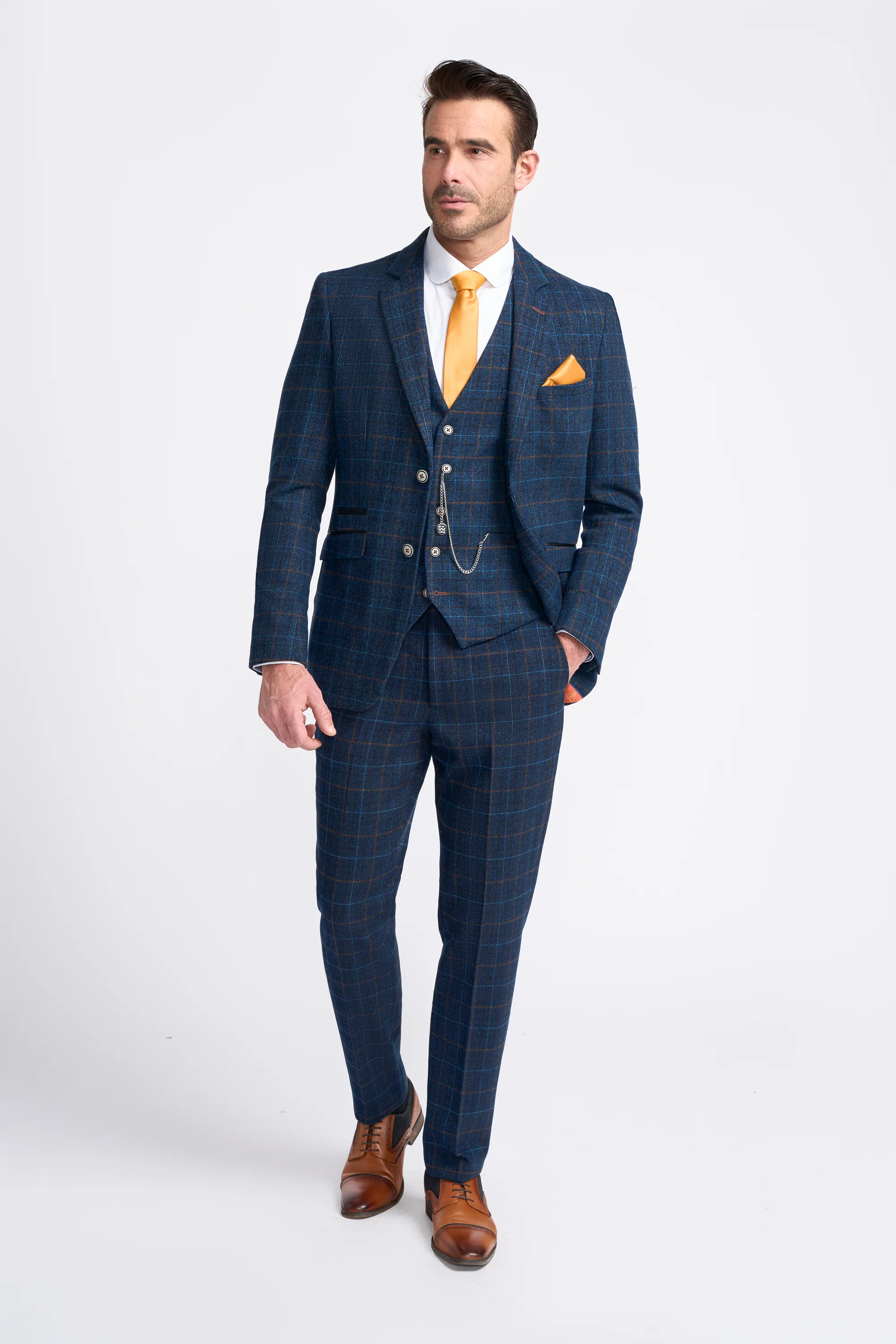 Father & Son Matching Herringbone Windowpane Check 3-Piece Suit Set - Cody Blue - Image 3