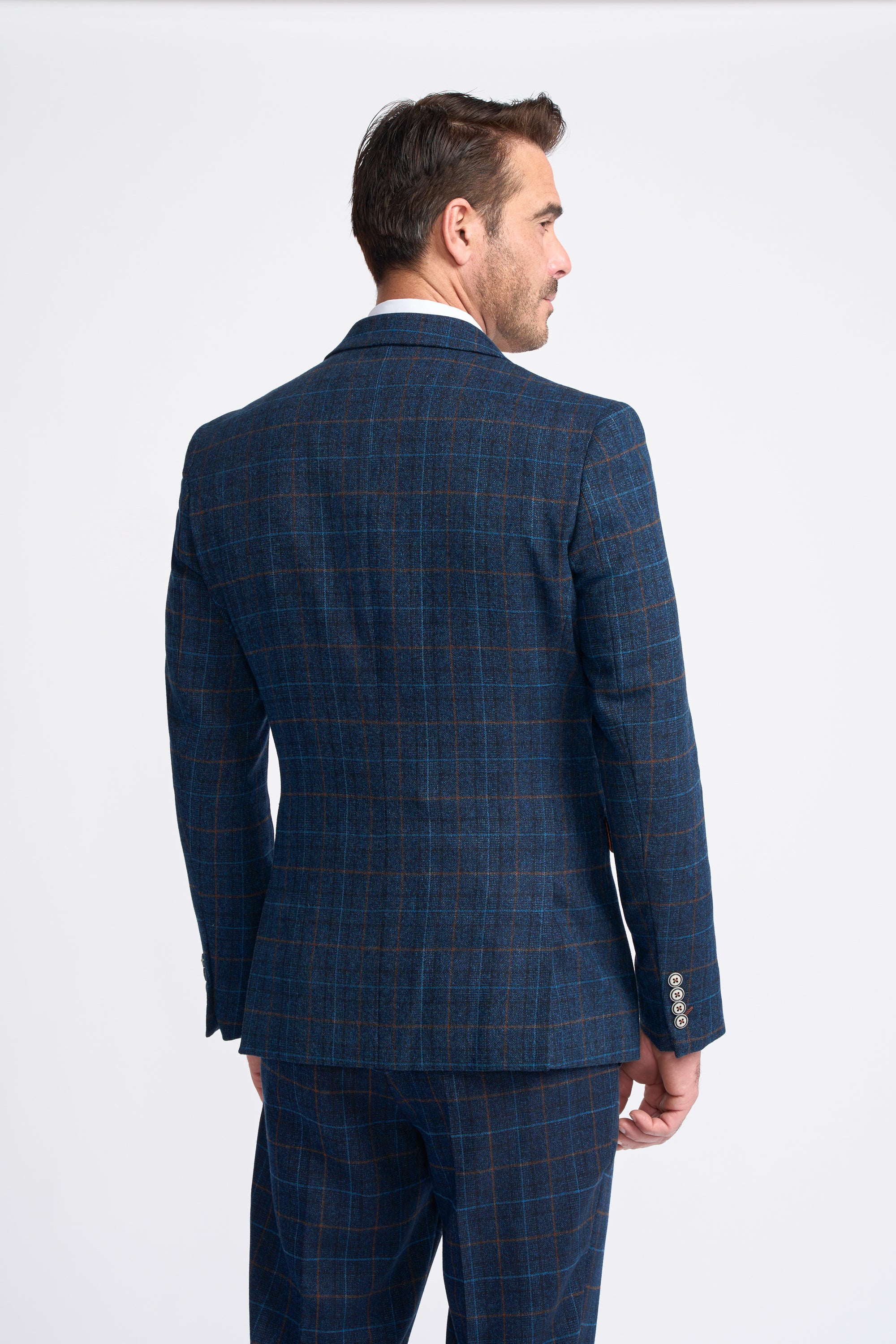 Father & Son Matching Herringbone Windowpane Check 3-Piece Suit Set - Cody Blue - Image 4