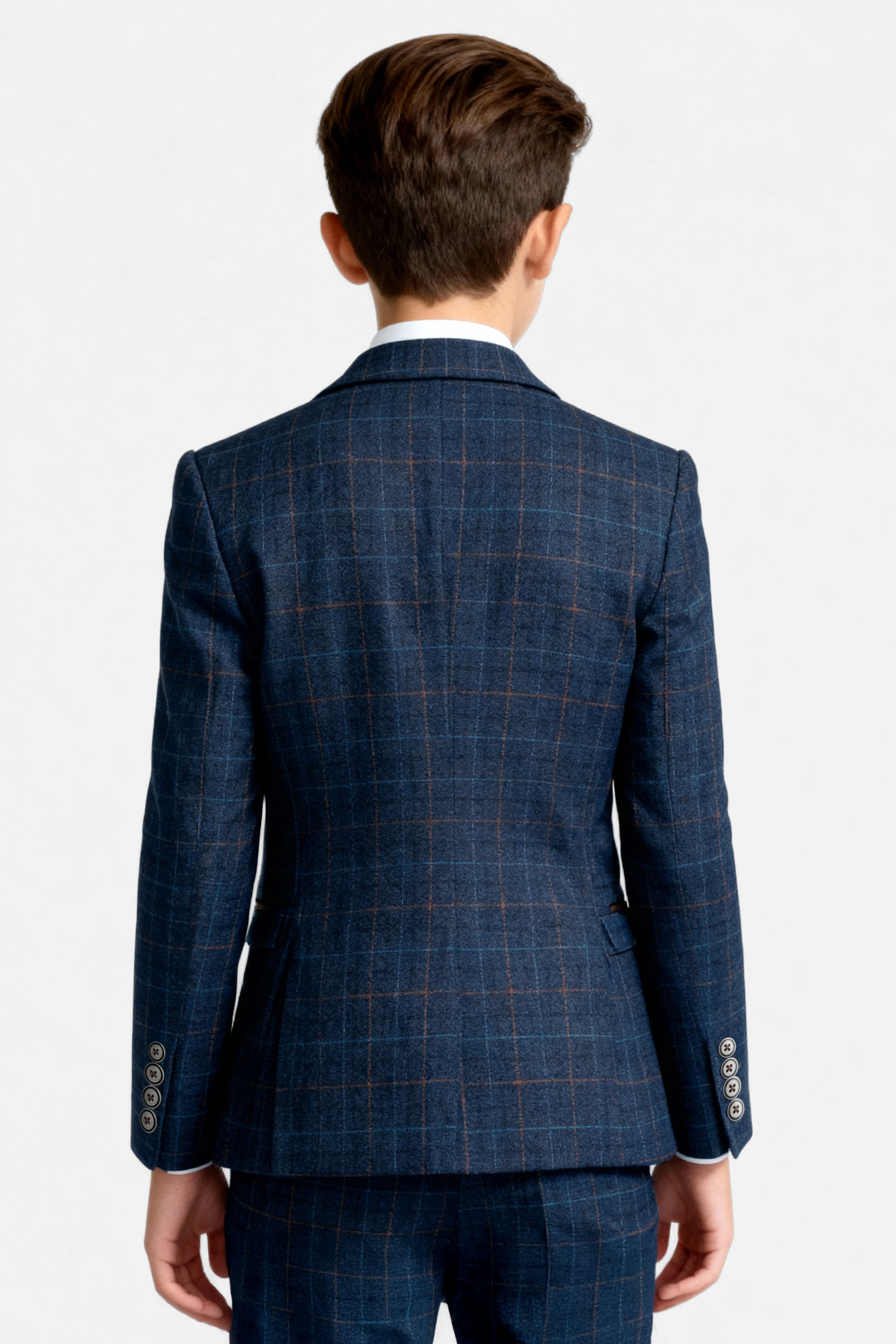 Father & Son Matching Herringbone Windowpane Check 3-Piece Suit Set - Cody Blue - Image 6
