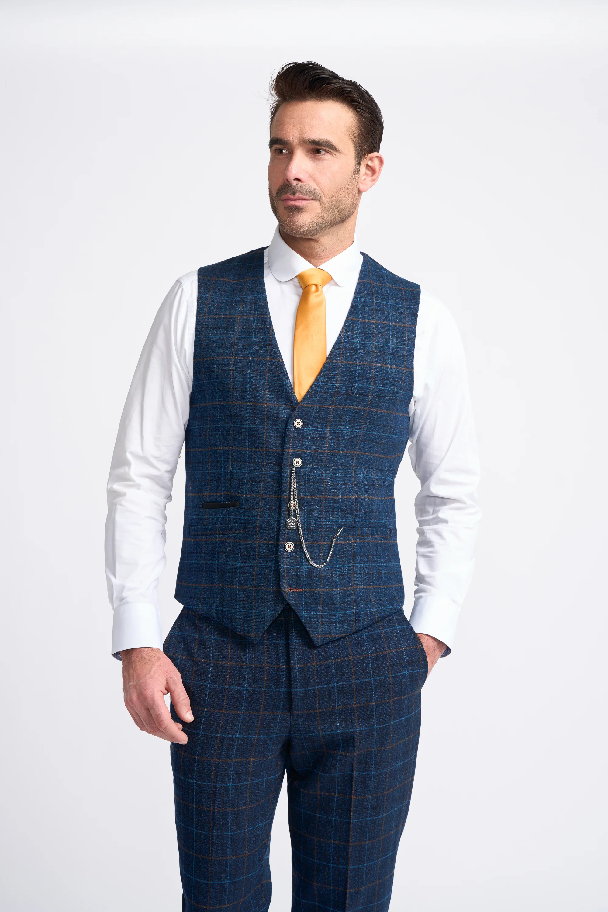 Father & Son Matching Herringbone Windowpane Check 3-Piece Suit Set - Cody Blue - Image 7