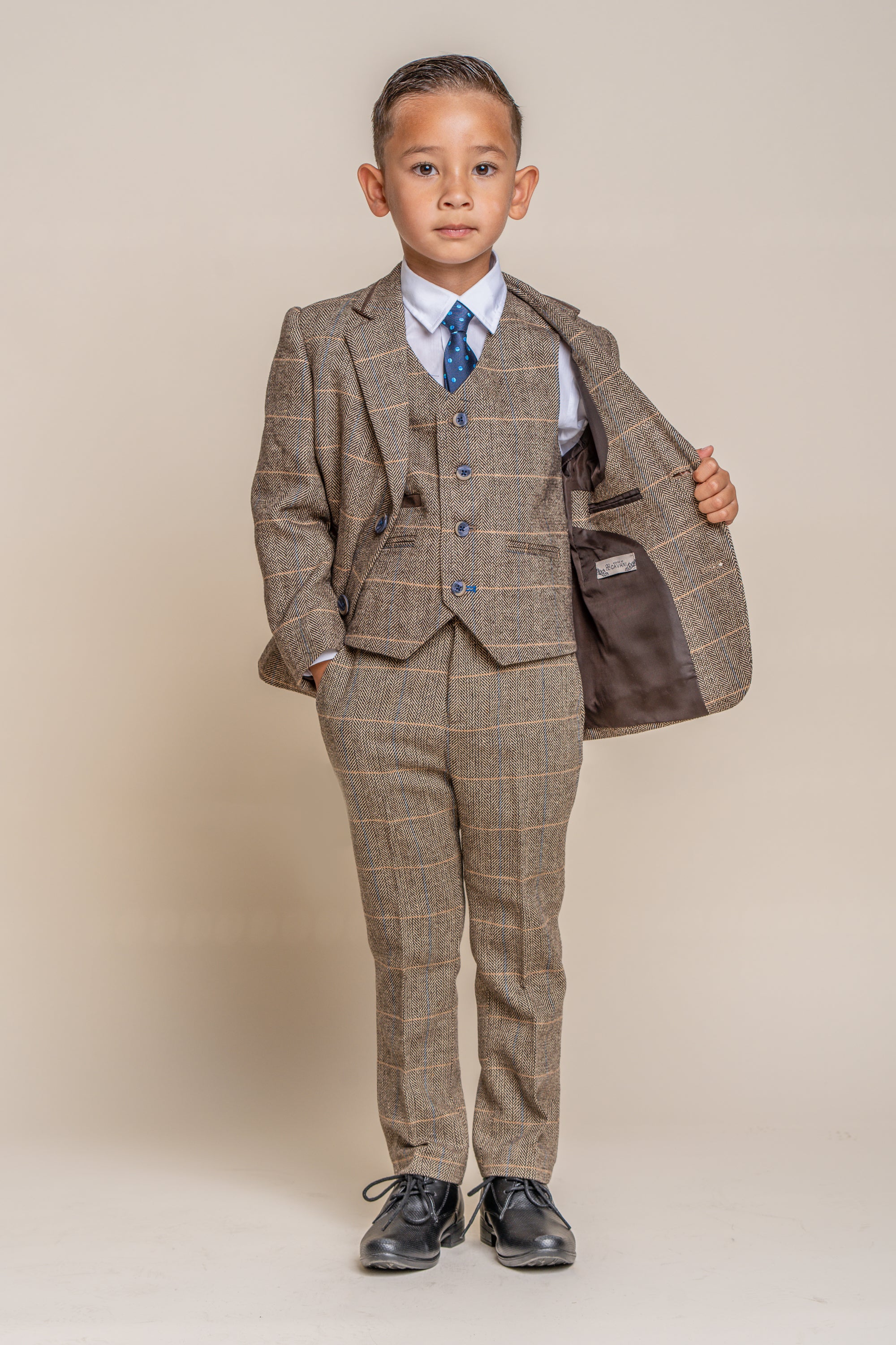 Father & Son Matching Herringbone Windowpane Check Tweed 3-Piece Suit Set - Albert Brown - Image 10