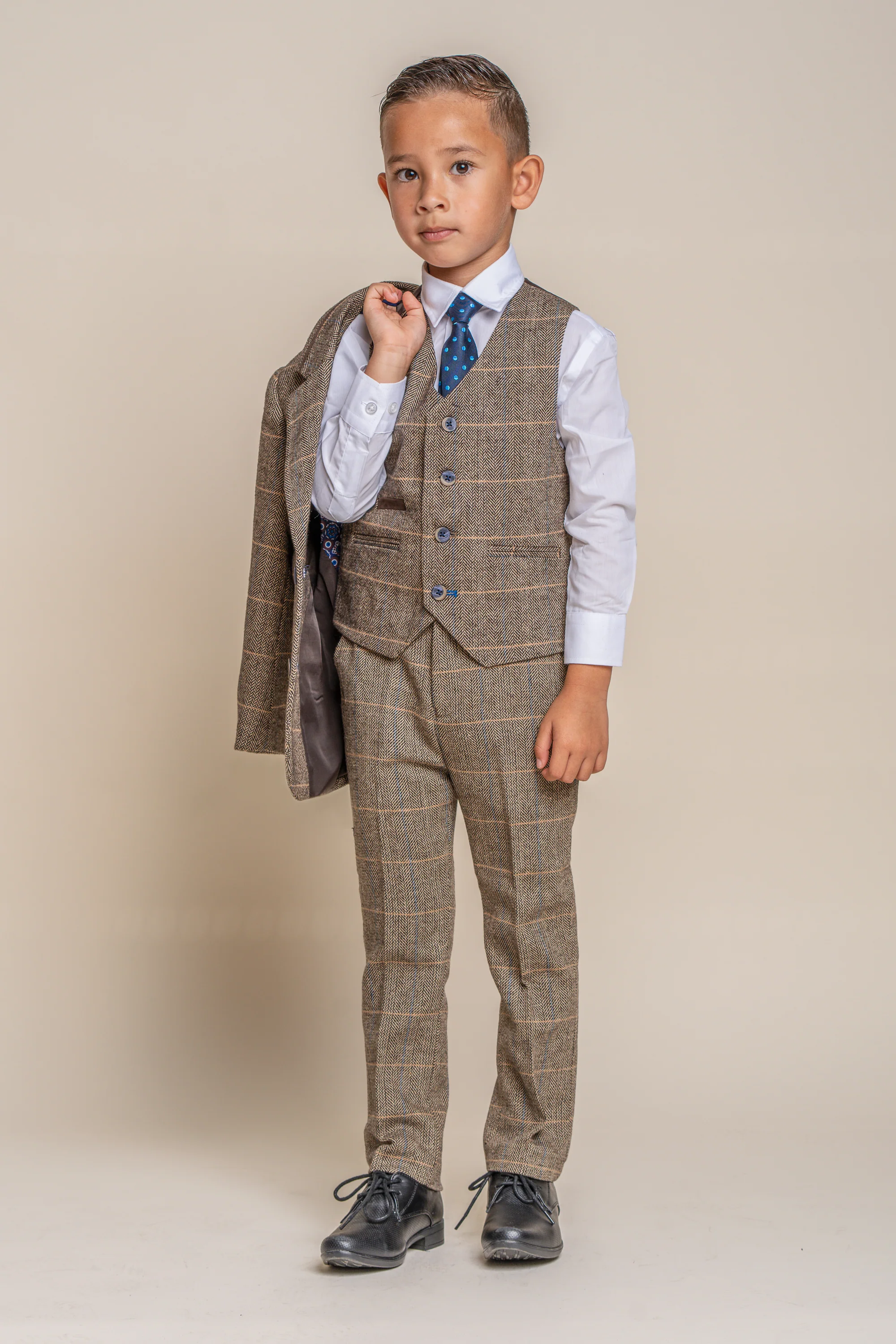 Father & Son Matching Herringbone Windowpane Check Tweed 3-Piece Suit Set - Albert Brown - Image 11