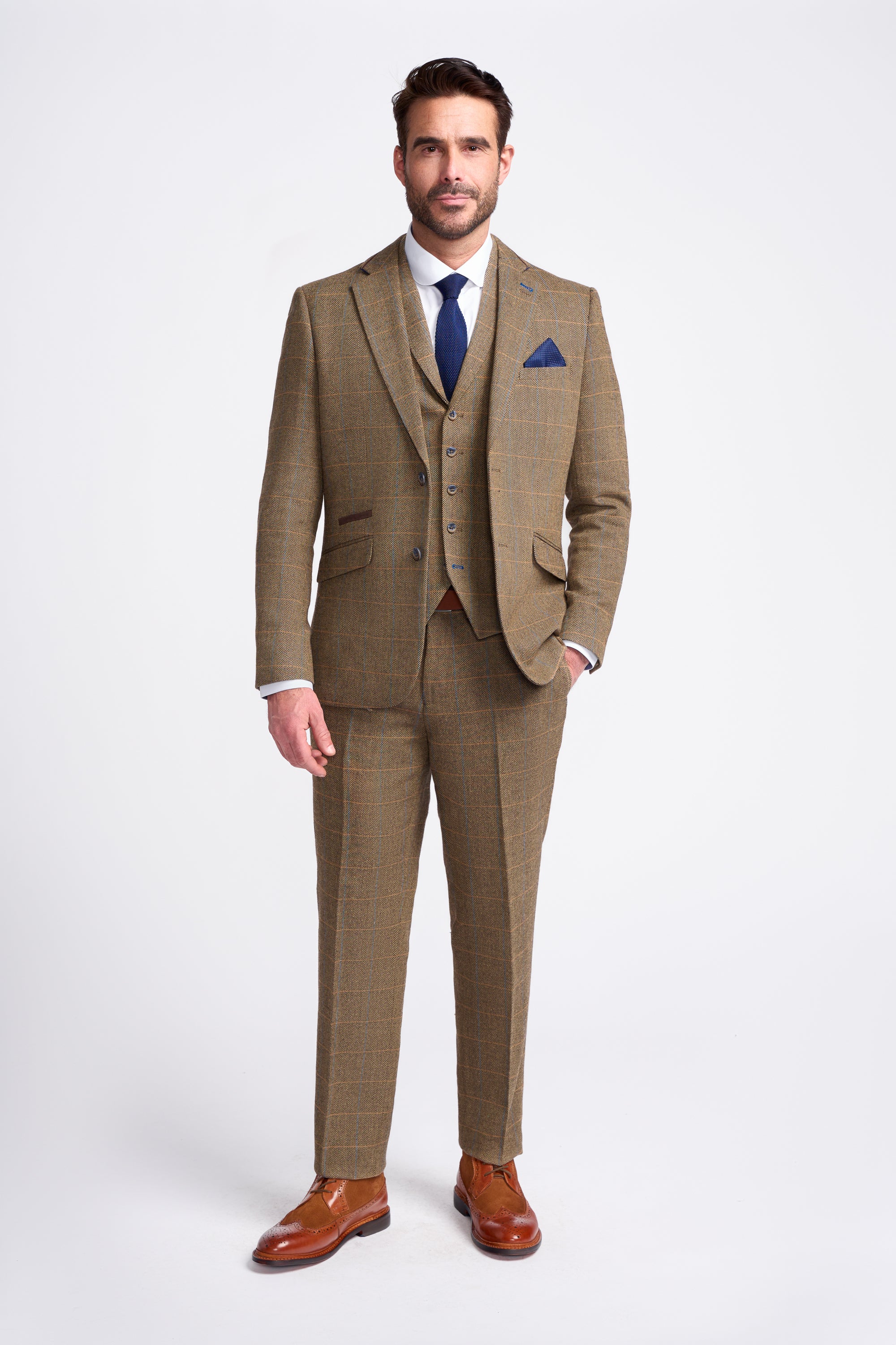 Father & Son Matching Herringbone Windowpane Check Tweed 3-Piece Suit Set - Albert Brown - Image 2