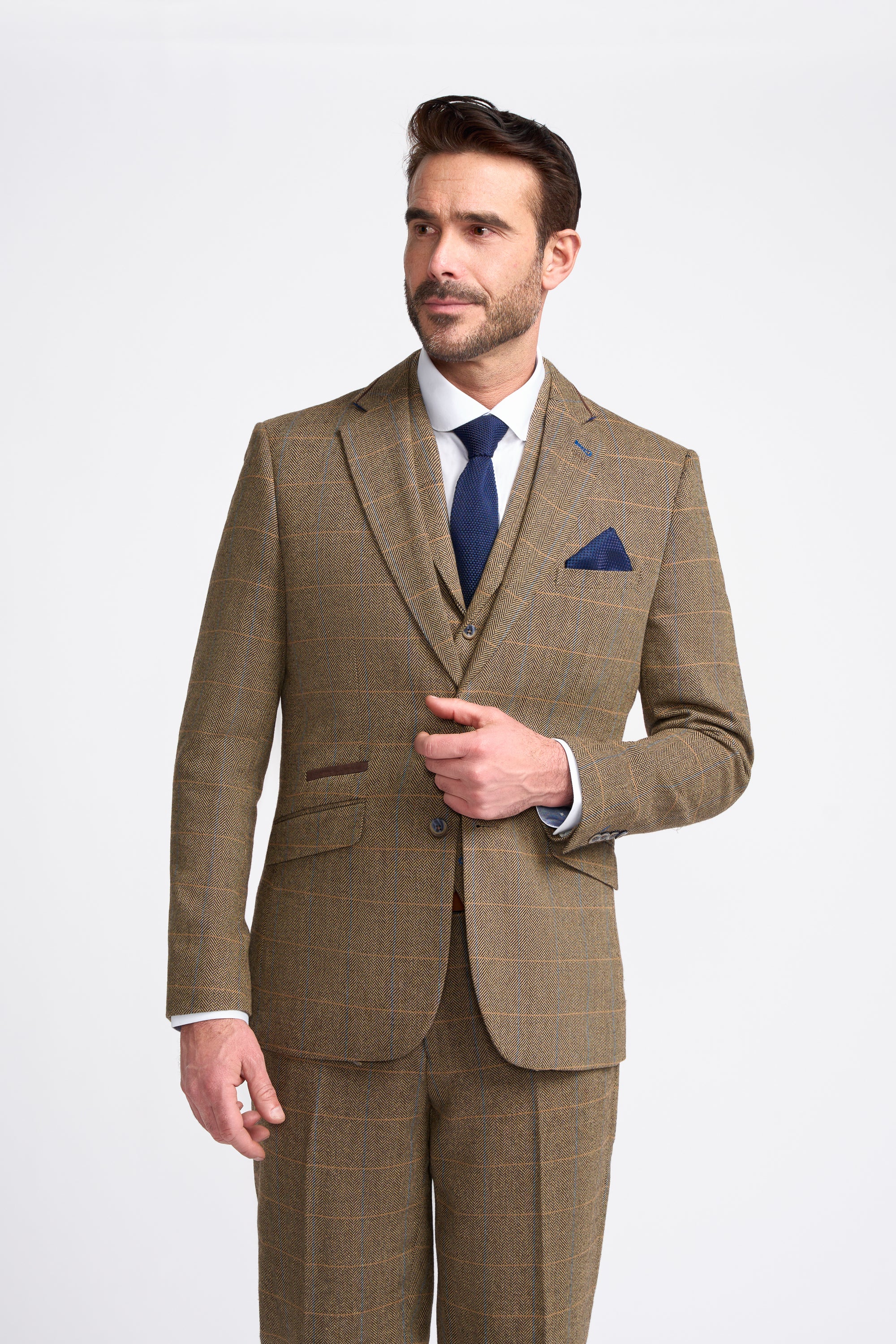 Father & Son Matching Herringbone Windowpane Check Tweed 3-Piece Suit Set - Albert Brown - Image 3