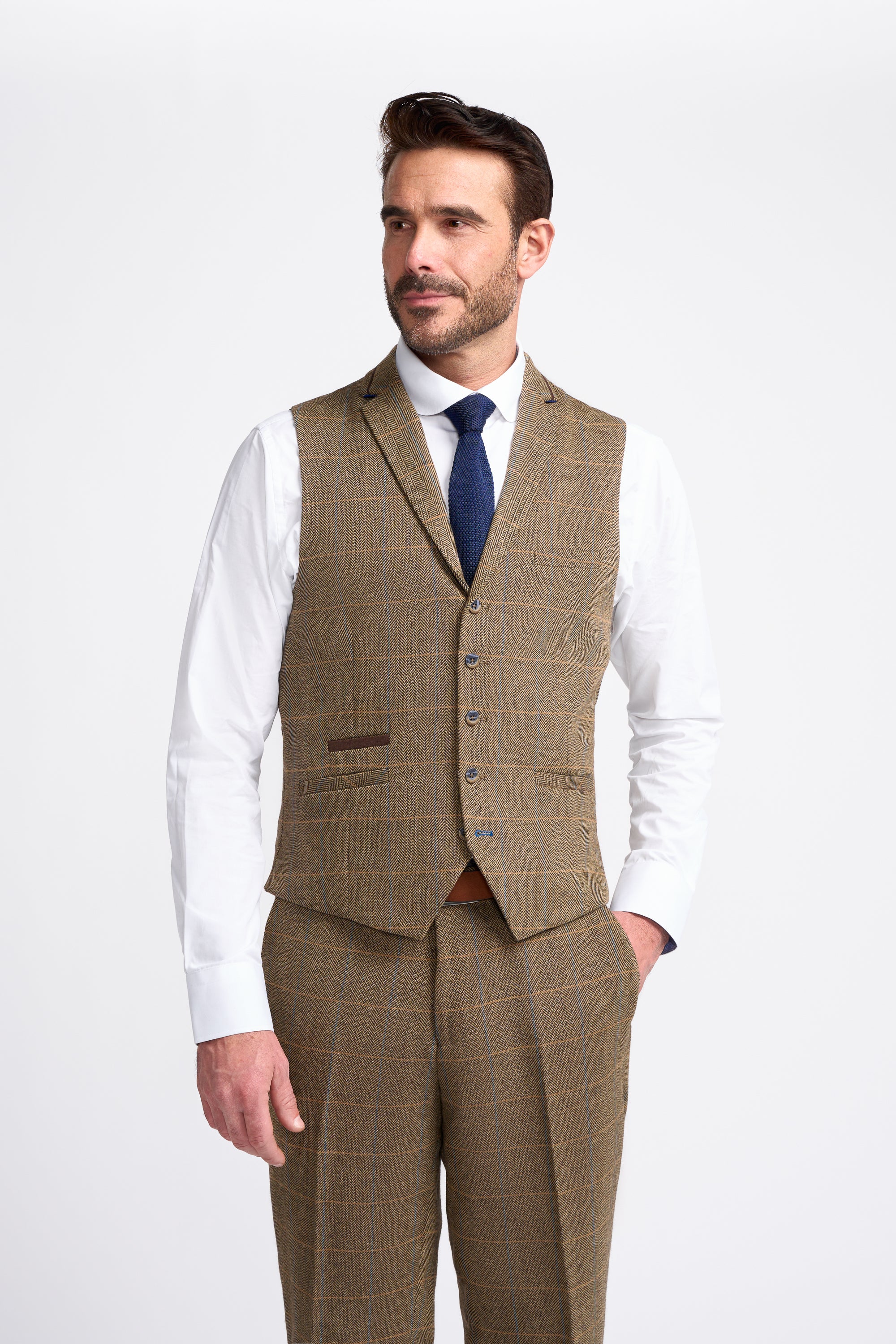 Father & Son Matching Herringbone Windowpane Check Tweed 3-Piece Suit Set - Albert Brown - Image 5