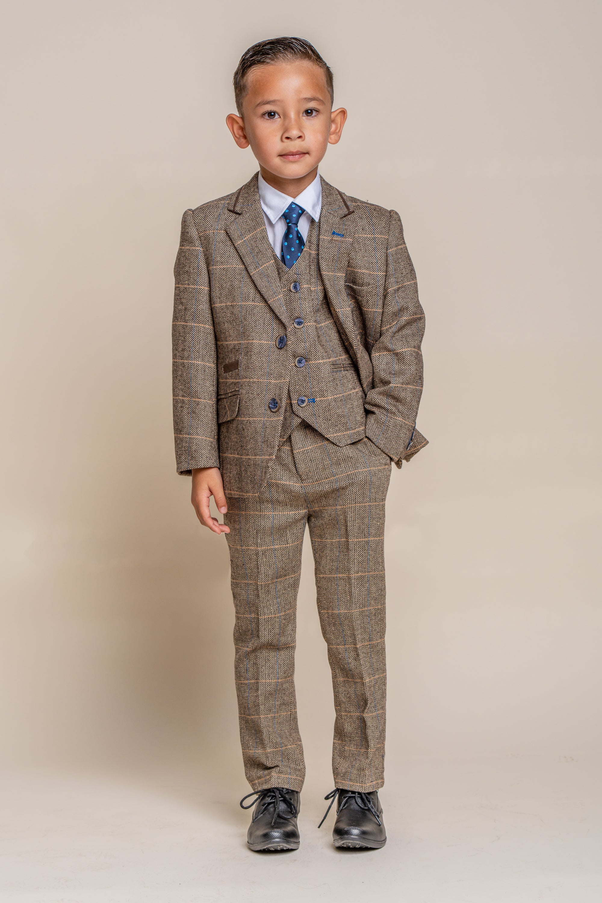 Father & Son Matching Herringbone Windowpane Check Tweed 3-Piece Suit Set - Albert Brown - Image 9