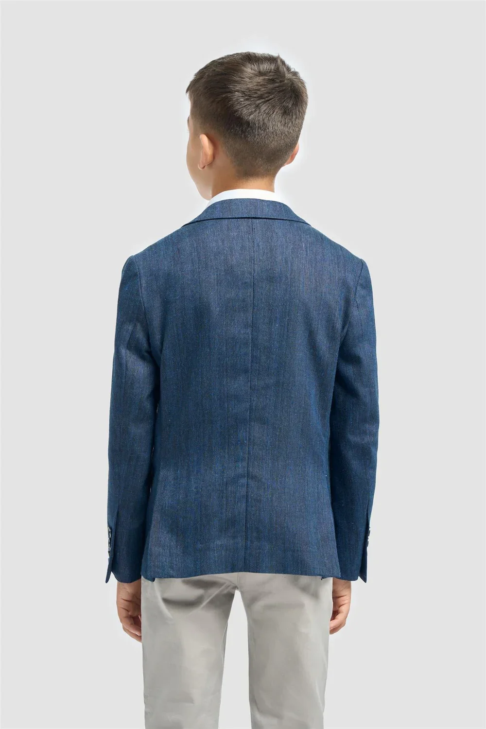 Father & Son Matching Linen Herringbone Blazer – Navy Blue - Image 6