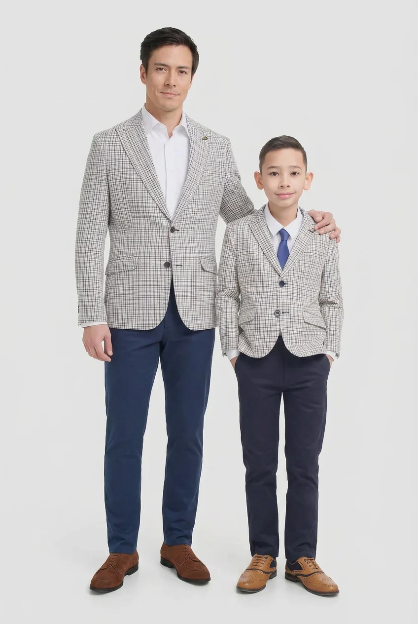 Father & Son Matching Mini Check Blazer - Beige