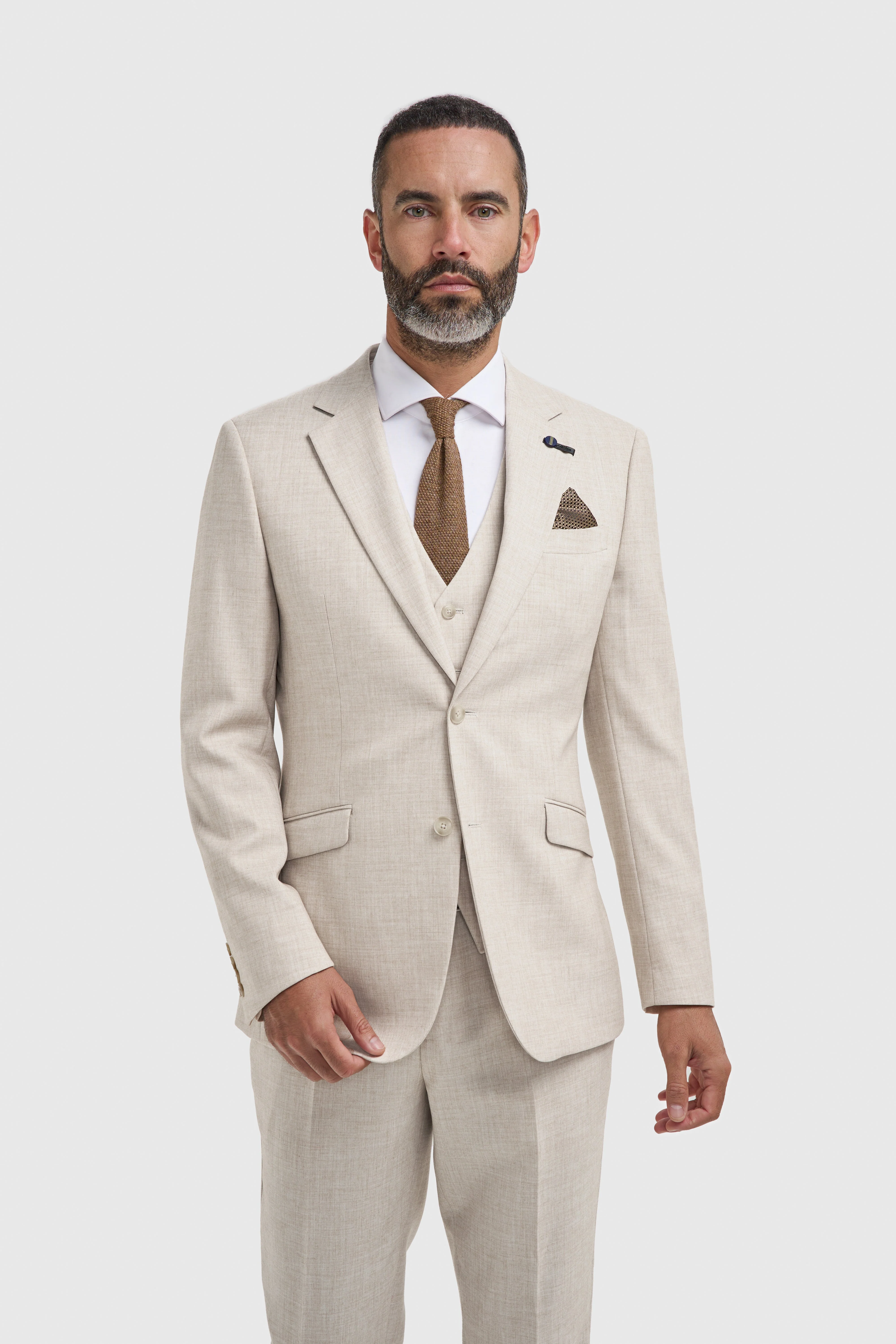 Father & Son Matching Slim Fit 3-Piece Suit Set - Malibu - Beige - Image 2