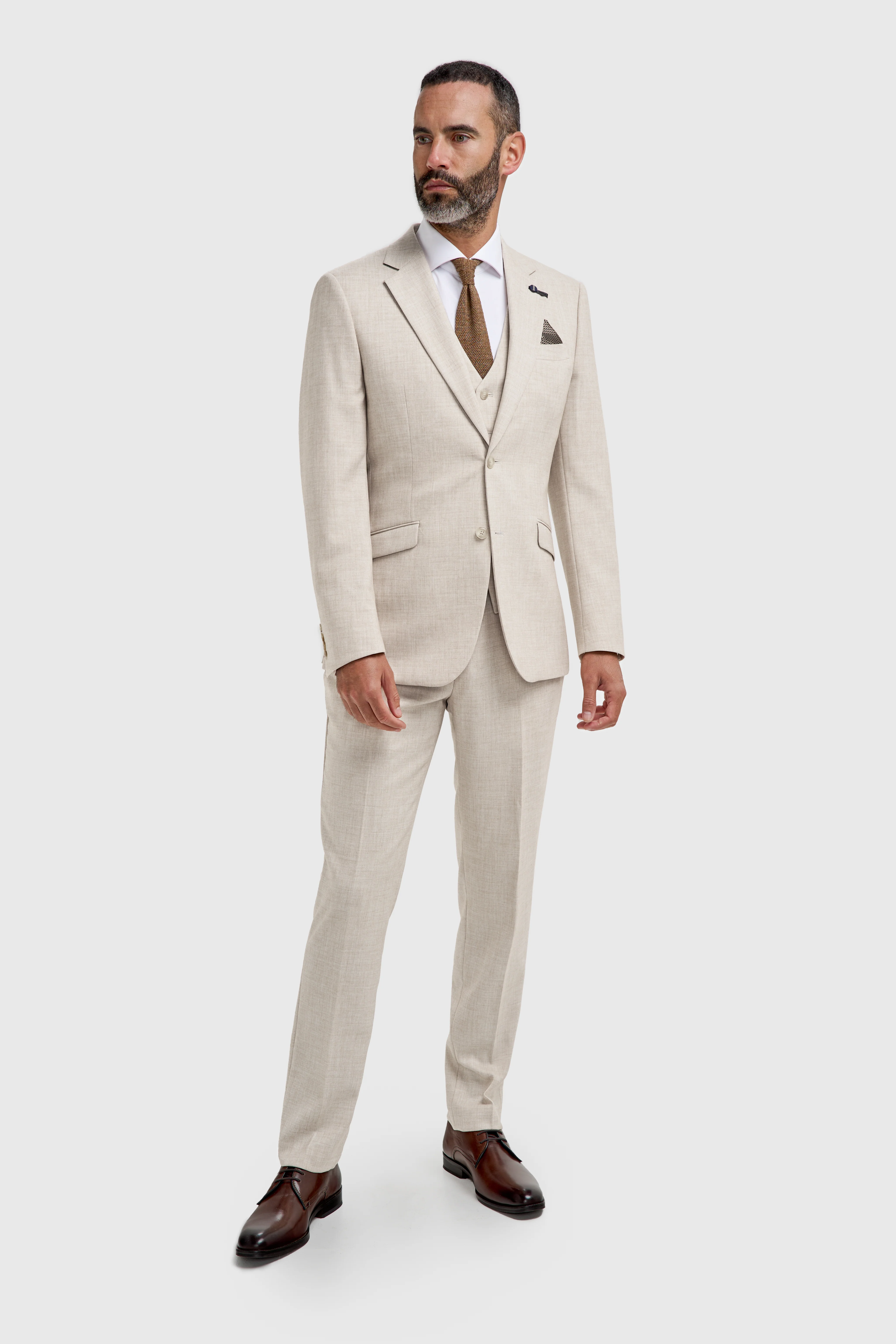 Father & Son Matching Slim Fit 3-Piece Suit Set - Malibu - Beige - Image 3