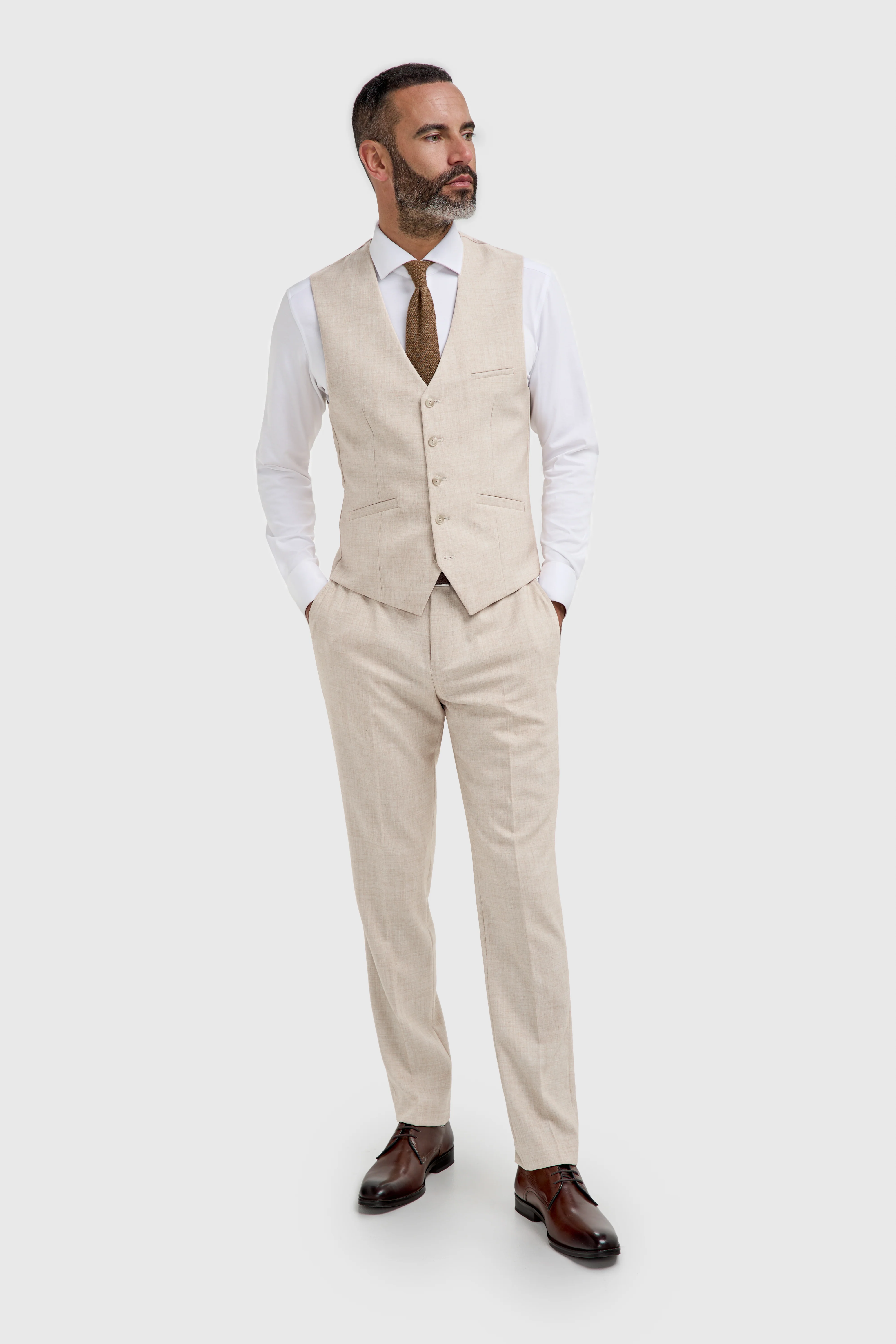 Father & Son Matching Slim Fit 3-Piece Suit Set - Malibu - Beige - Image 5