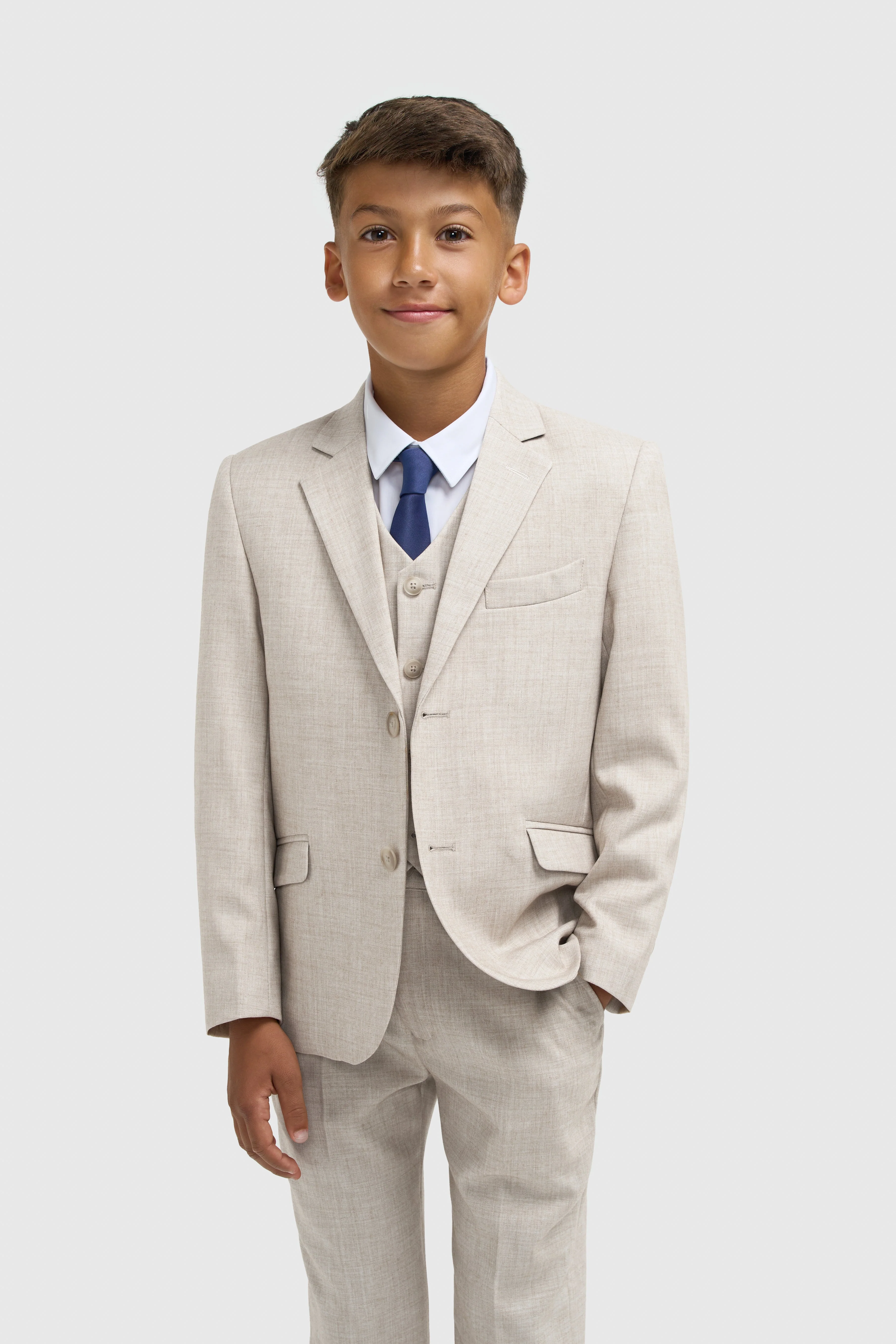 Father & Son Matching Slim Fit 3-Piece Suit Set - Malibu - Beige - Image 9