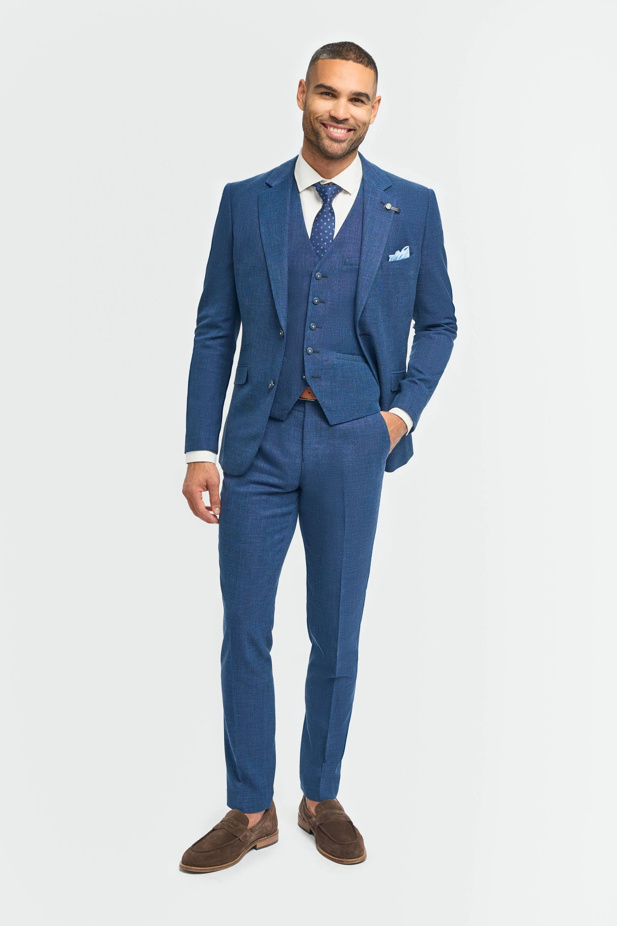 Father & Son Matching Textured 3-Piece Suit Set - Miami - Blue - Image 3