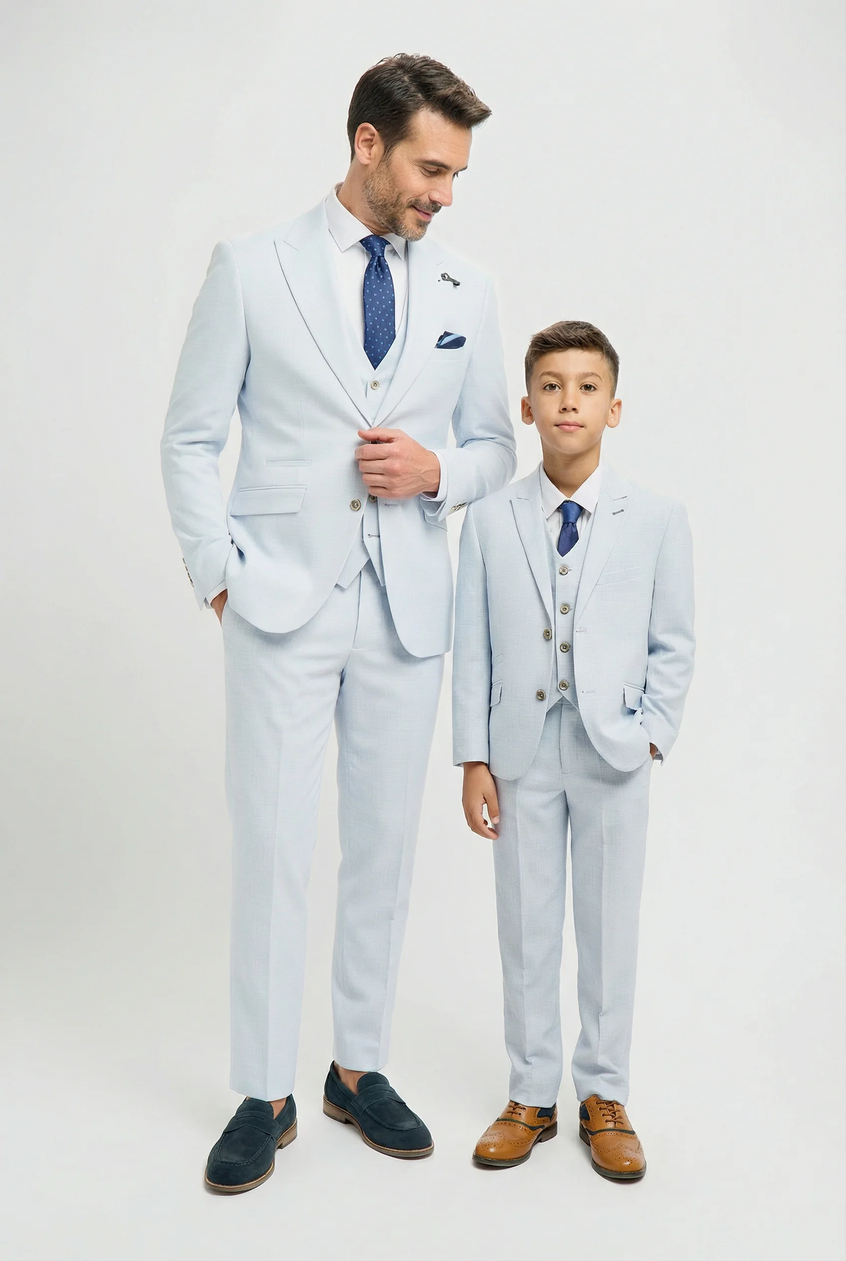 Father & Son Matching Textured 3-Piece Suit Set - Tropez Sky Blue