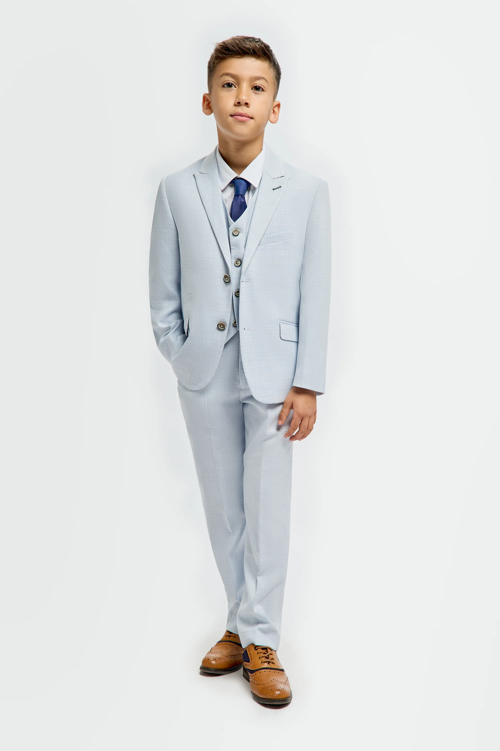 Father & Son Matching Textured 3-Piece Suit Set - Tropez Sky Blue - Image 12