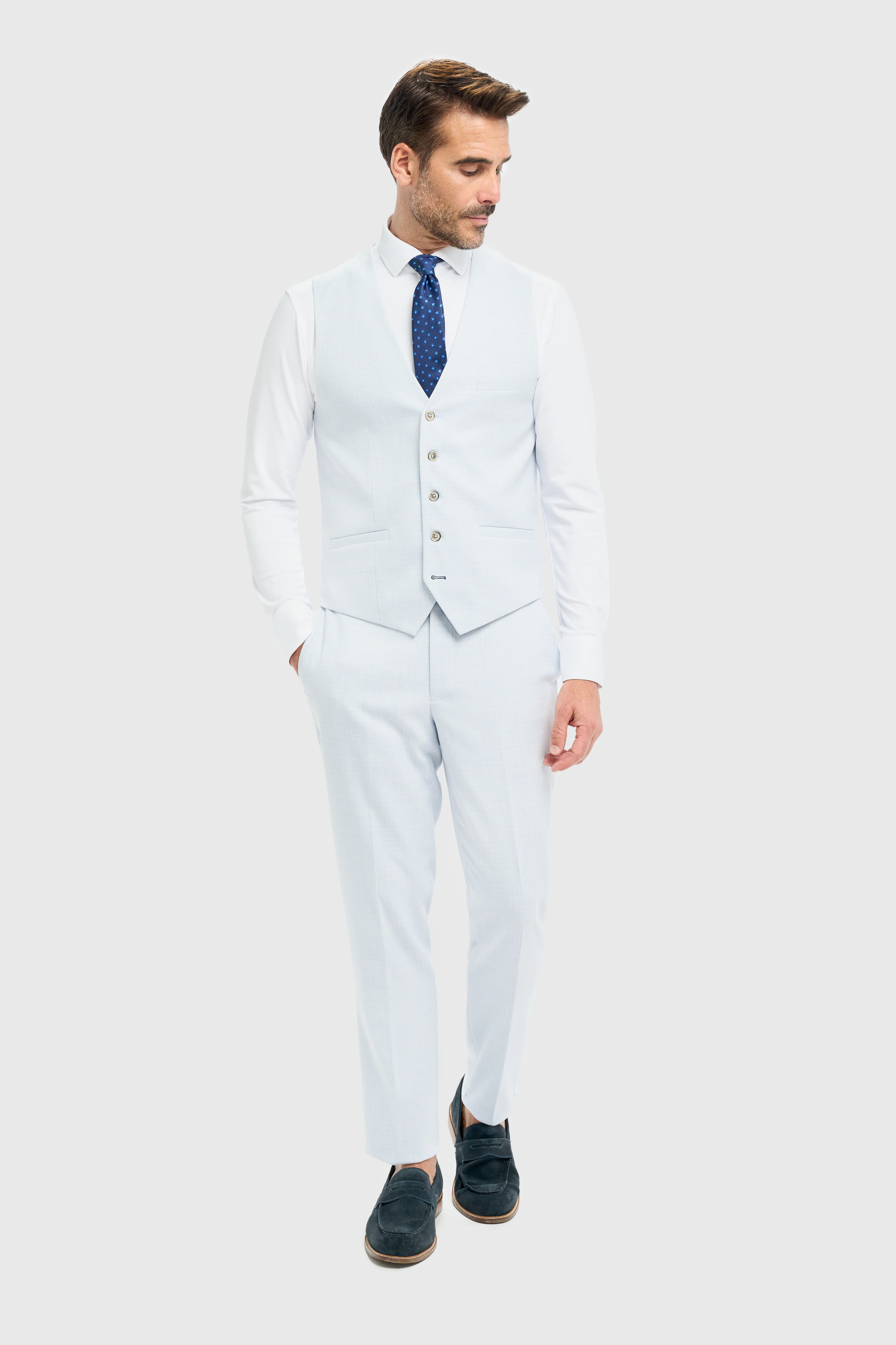 Father & Son Matching Textured 3-Piece Suit Set - Tropez Sky Blue - Image 6