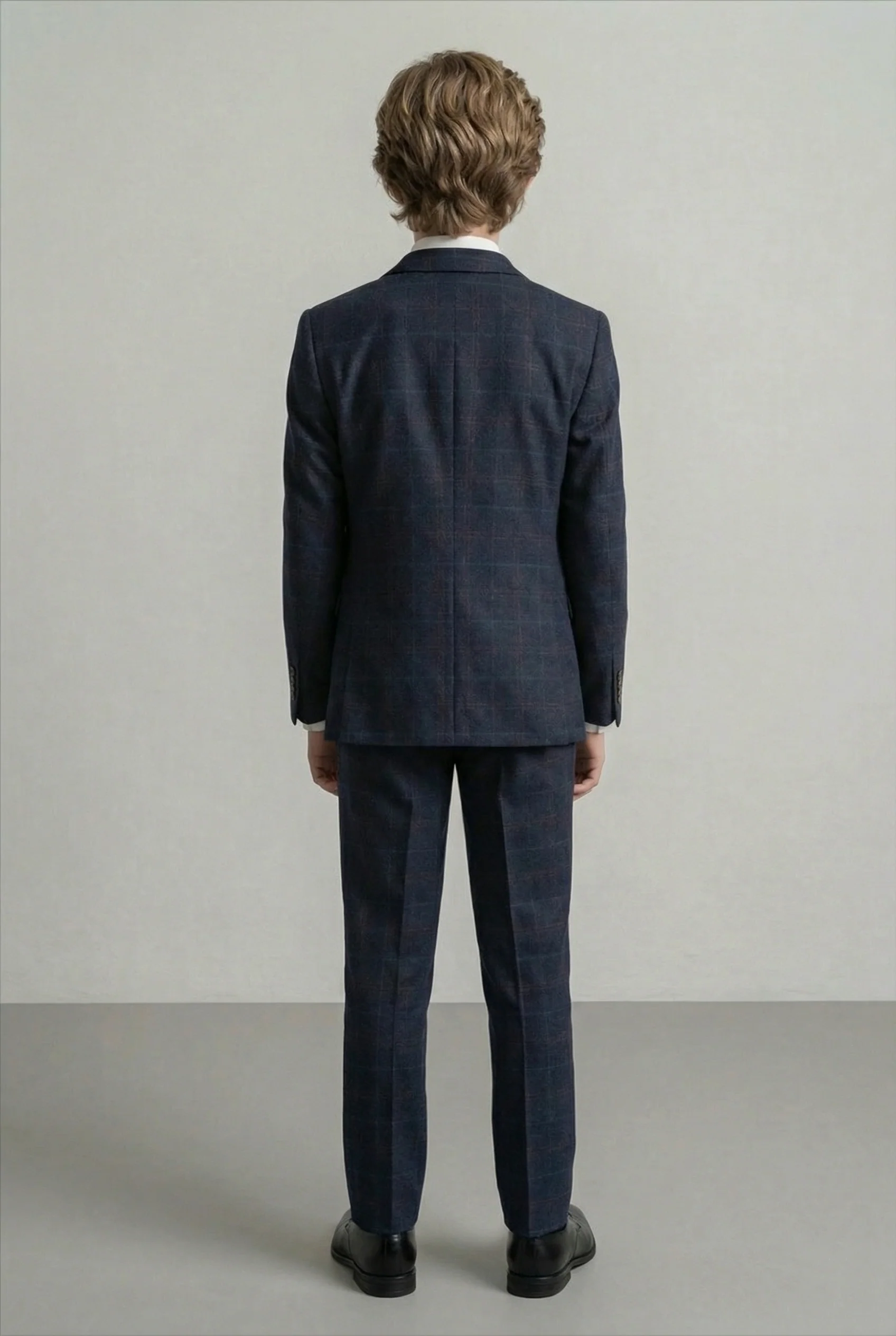 Father & Son Matching Windowpane Check Wool Tweed 3-Piece Suit Set - Ryan Navy - Image 9