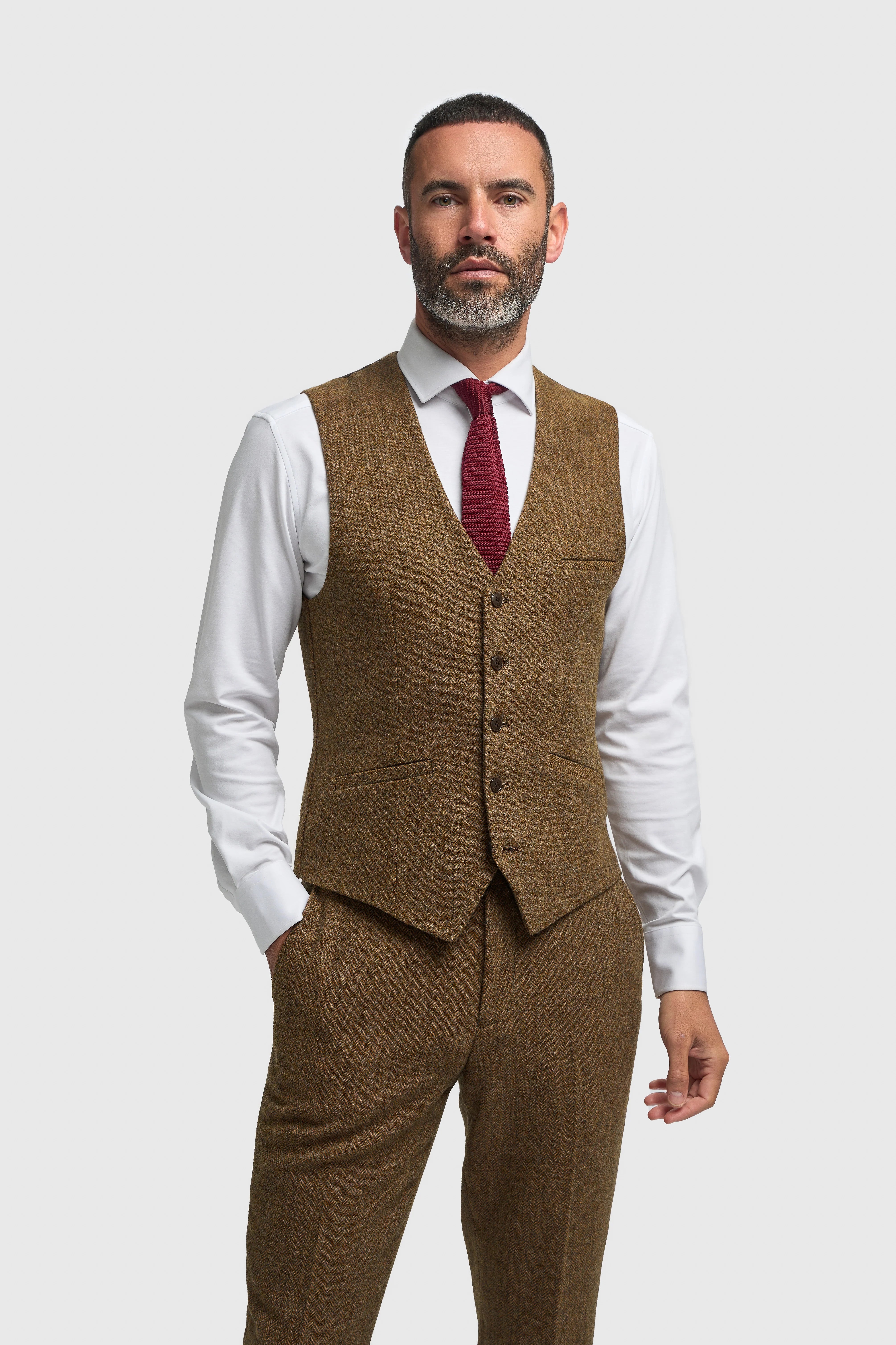 Father & Son Matching Wool Herringbone 3-Piece Suit Set - Thomas - Brown - Image 4