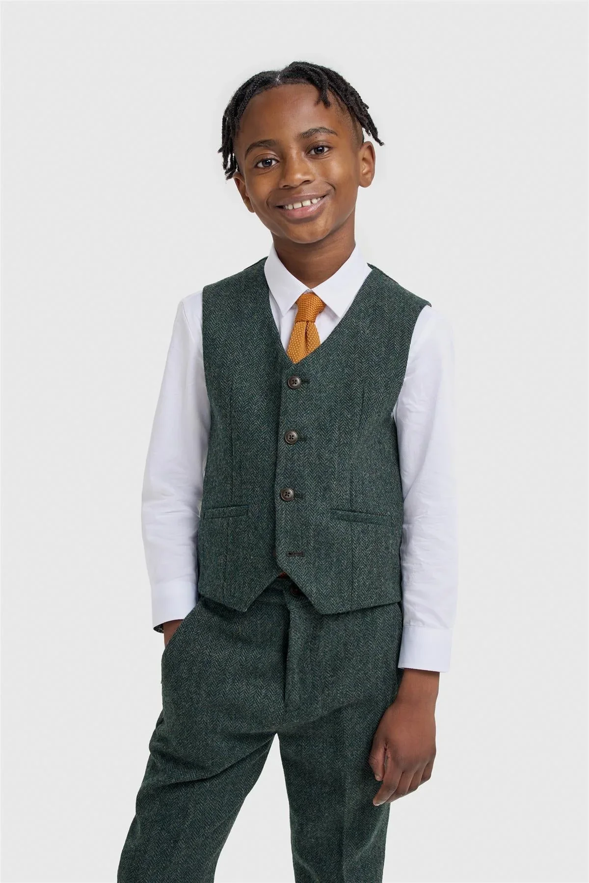 Father & Son Matching Wool Herringbone 3-Piece Suit Set - Thomas - Lush Green - Image 11