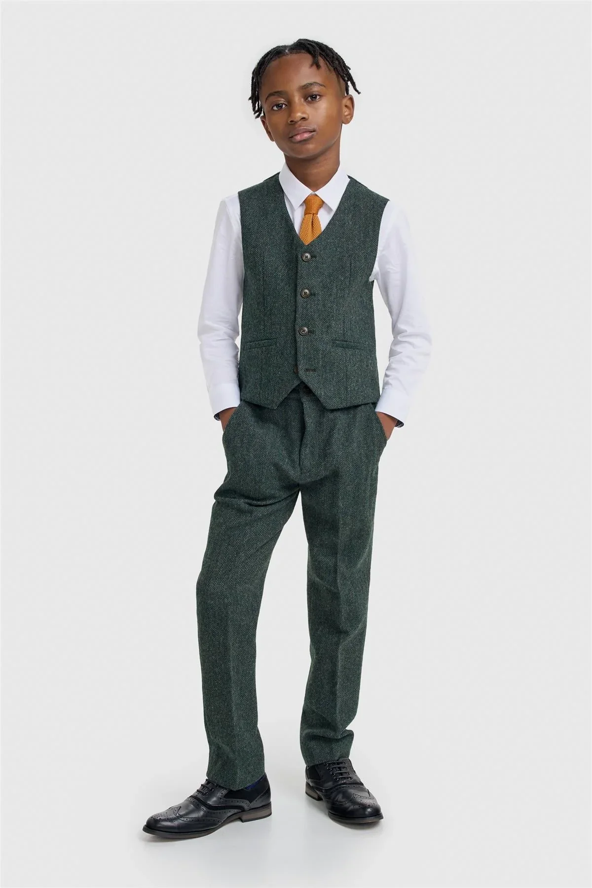 Father & Son Matching Wool Herringbone 3-Piece Suit Set - Thomas - Lush Green - Image 12