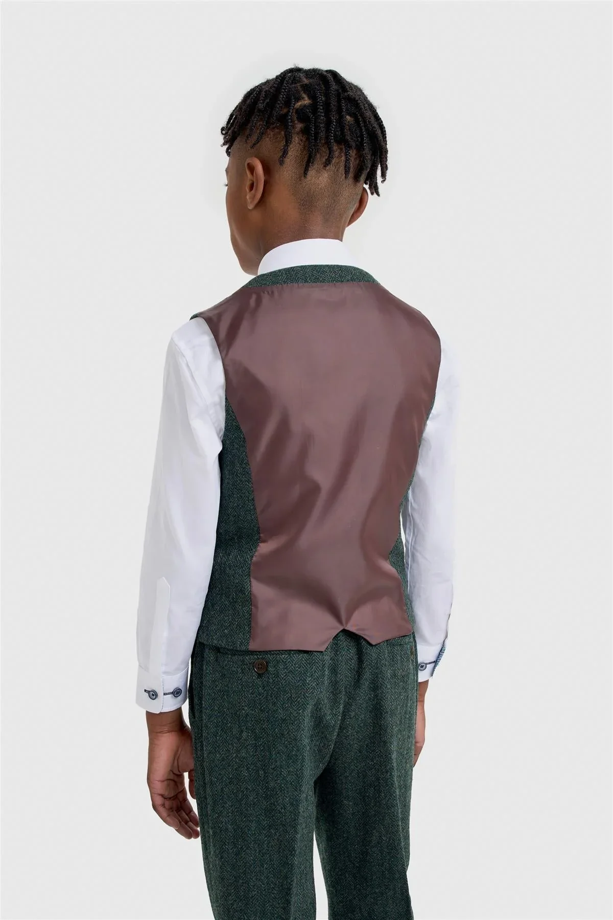 Father & Son Matching Wool Herringbone 3-Piece Suit Set - Thomas - Lush Green - Image 13