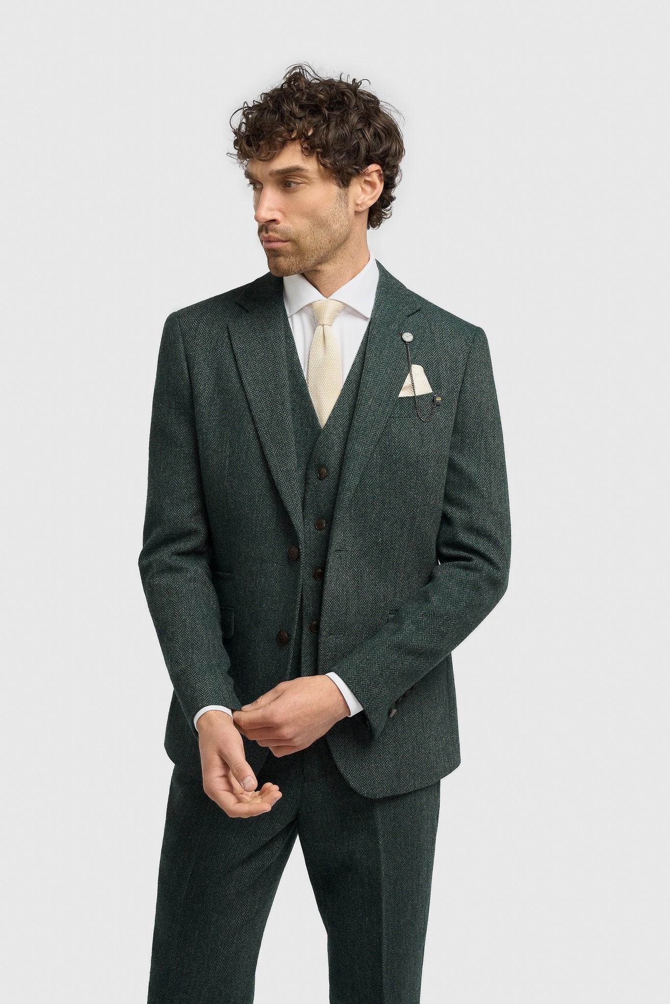Father & Son Matching Wool Herringbone 3-Piece Suit Set - Thomas - Lush Green - Image 2