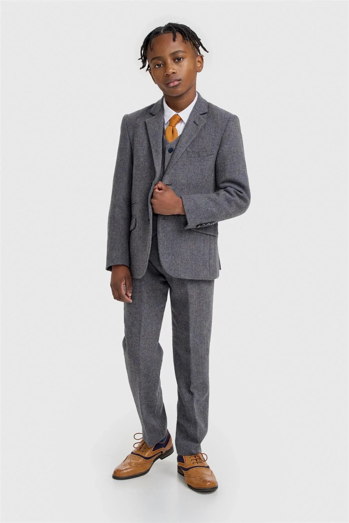 Father & Son Matching Wool Herringbone 3-Piece Suit Set - Thomas - Savoy Grey - Image 10