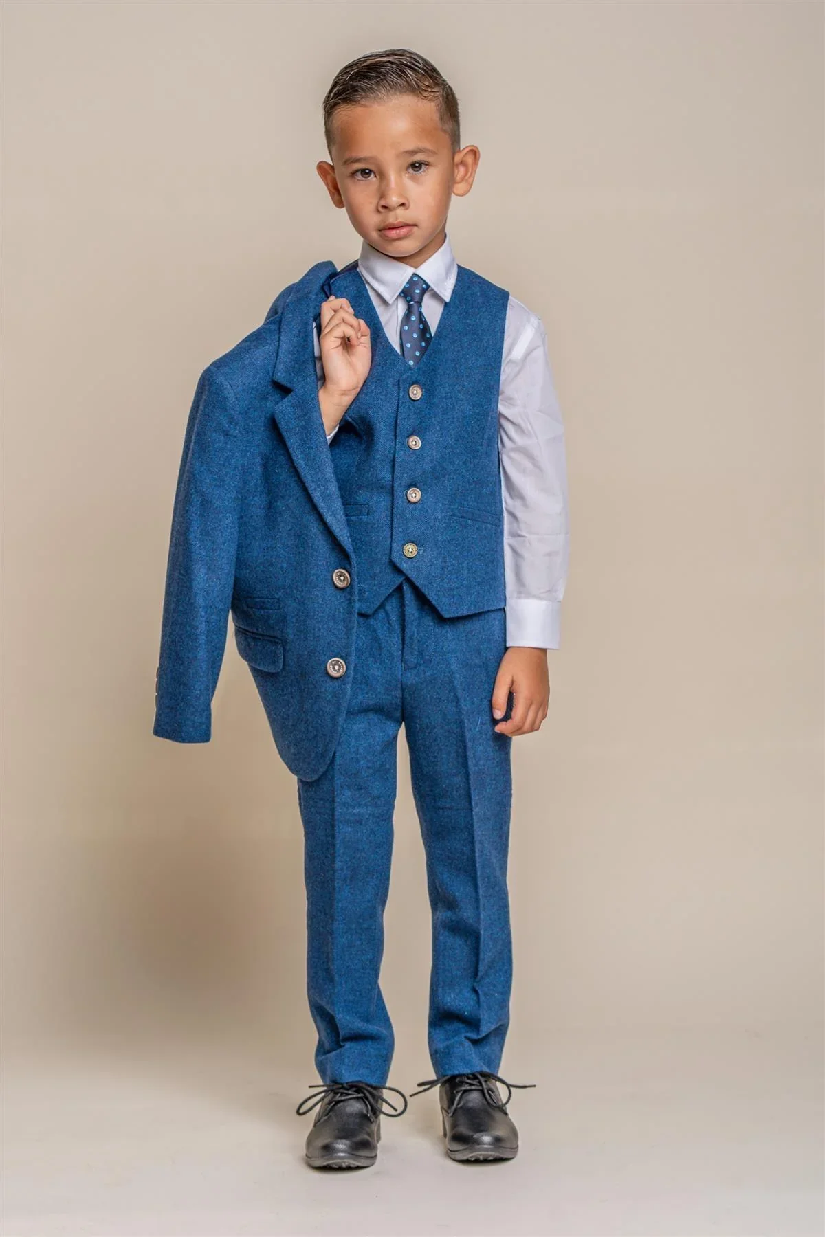 Father & Son Matching Wool Tweed 3-Piece Suit Set - Orson Blue - Image 4