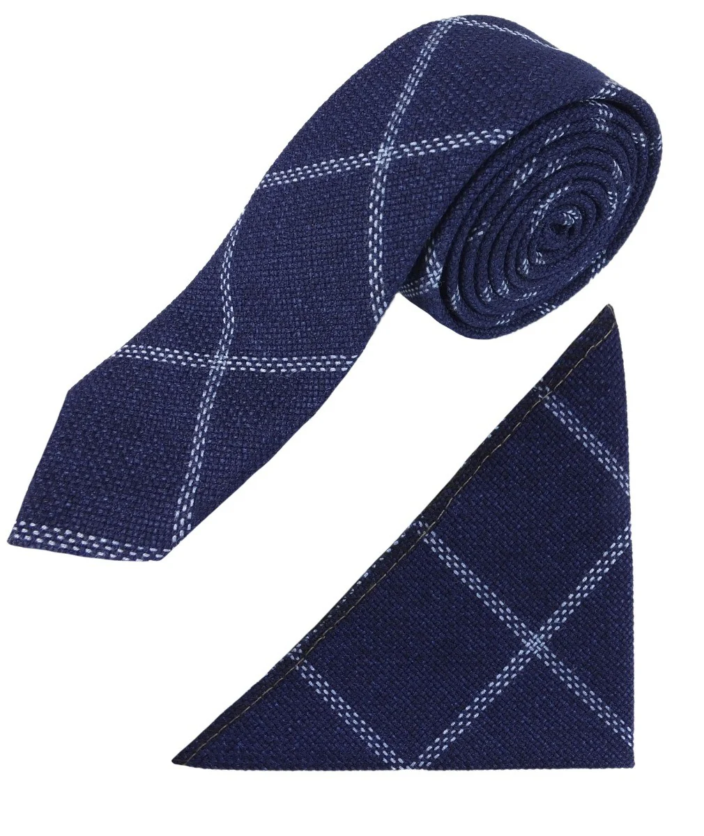 Boys Plaid Check Waistcoat Set - Navy Blue - Image 6