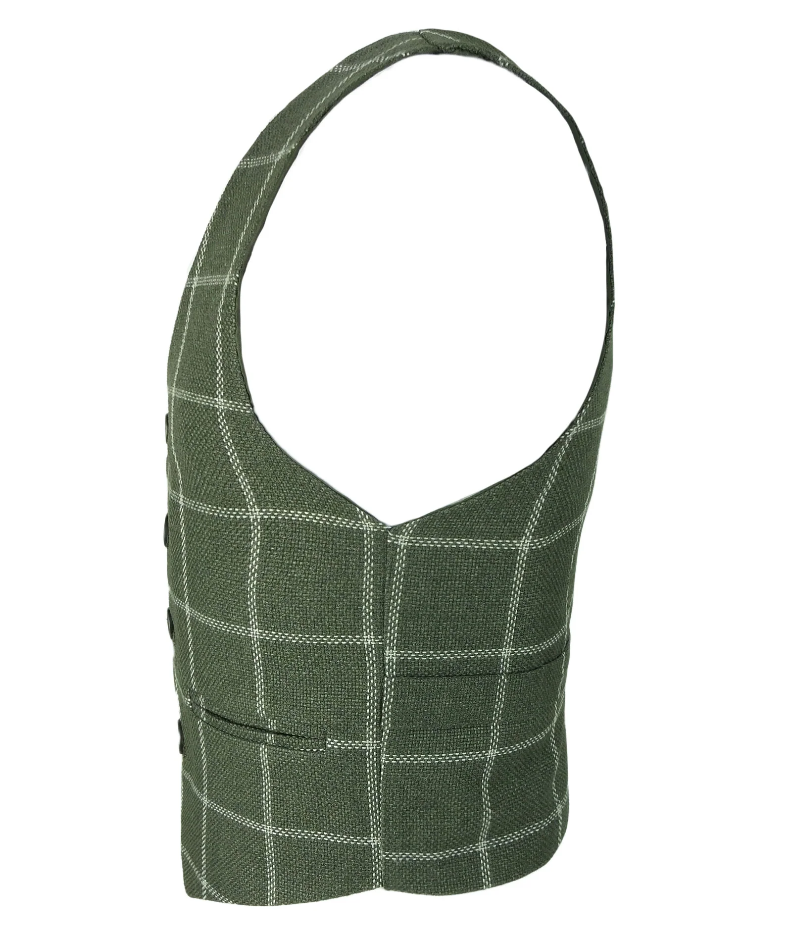 Boys Plaid Check Waistcoat Set - Sage Green - Image 4