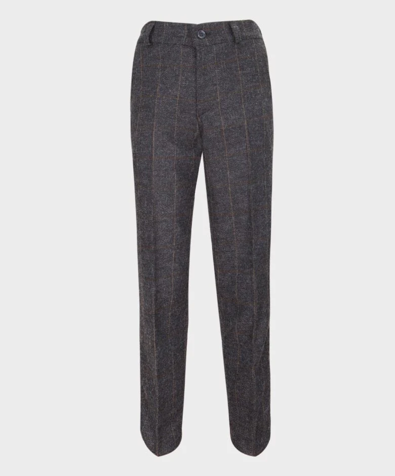 Boys Cotton Windowpane Check Double Breasted Waistcoat Suit Set - Dark Grey - Image 6