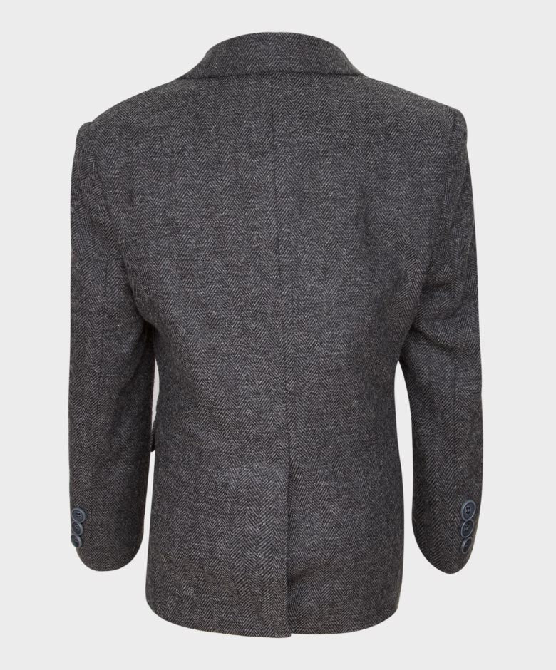 Boys Herringbone Tweed Grey Suit - GEORGE - Dark Grey - Image 3