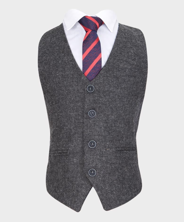 Boys Herringbone Tweed Grey Suit - GEORGE - Dark Grey - Image 5