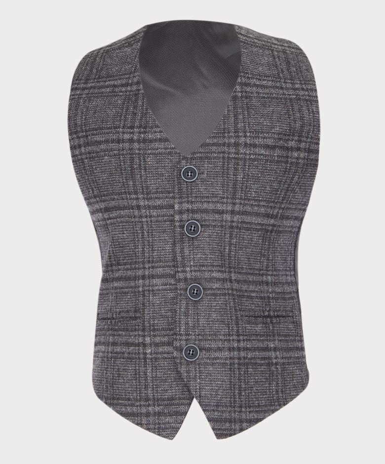 Boys Tailored Fit Tweed Check Suit - HURRICANE - Charcoal Grey - Image 8