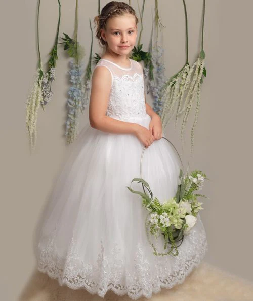 Floral Lace Embroidered Dress for Girls – MEGAN - White - Image 3
