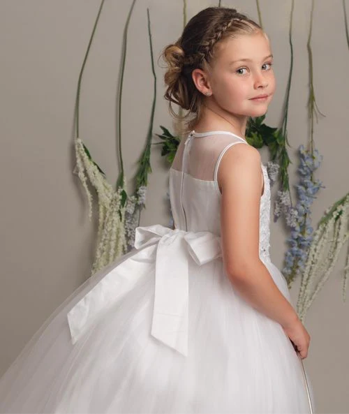 Floral Lace Embroidered Dress for Girls – MEGAN - White - Image 5