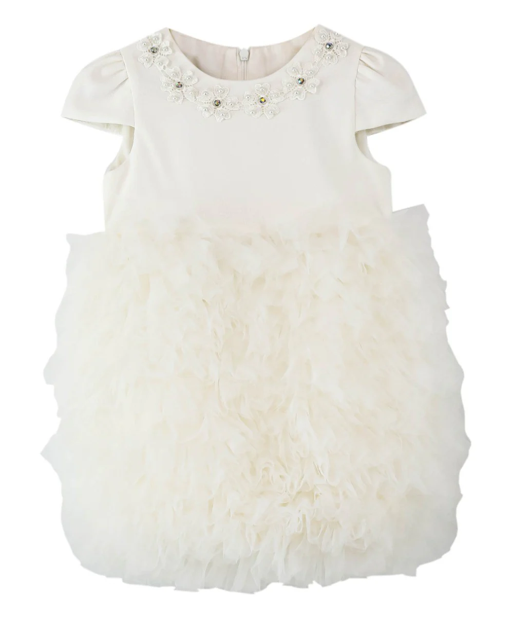 Flower Baby Girls Baptism Tutu Dress Set - Ivory - Image 3