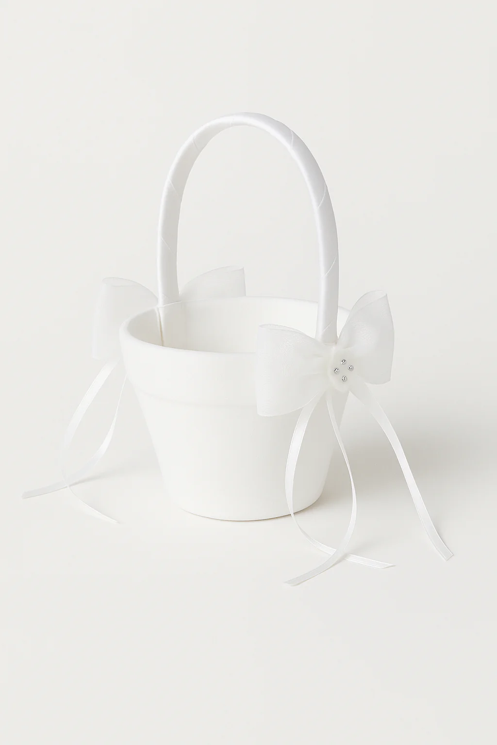 Flower Girl Basket with Bow and Pearl Accents - GBK115 - White - Image 2