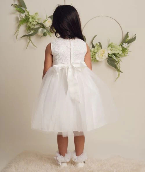 Flower Girl Dress with Lace & Bow - ROSE - Ivory - Image 3
